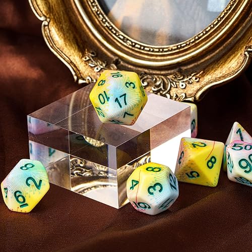 Miniatura 6 de Juego de dados DND de flor de león de 7 piezas, juego de dados poliédricos de resina para juegos de rol y juegos de mesa