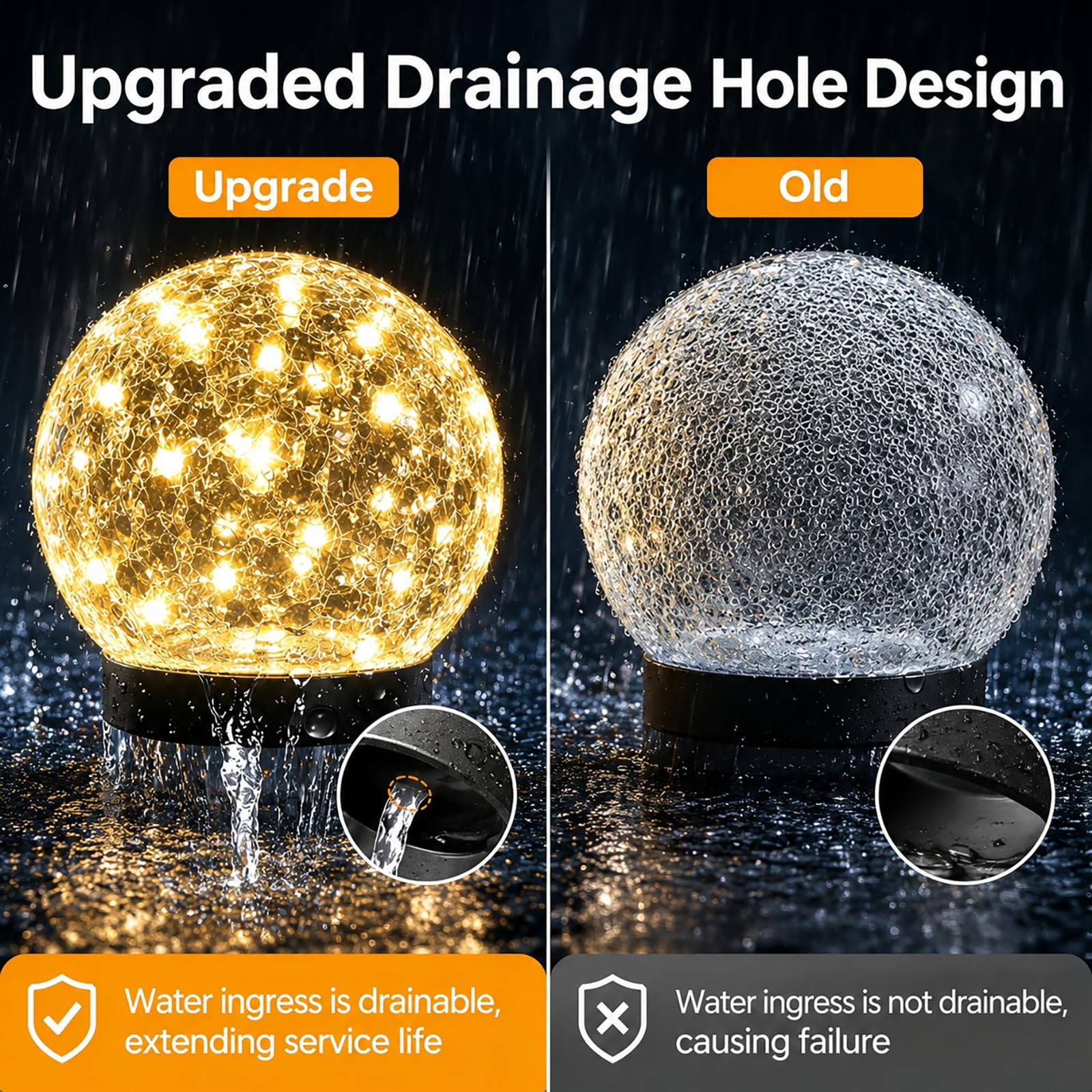 SyouHome - Luci solari da giardino per esterni, impermeabili, confezione da 6 pezzi, 30 LED a sfera in vetro incrinato, decorazione da giardino