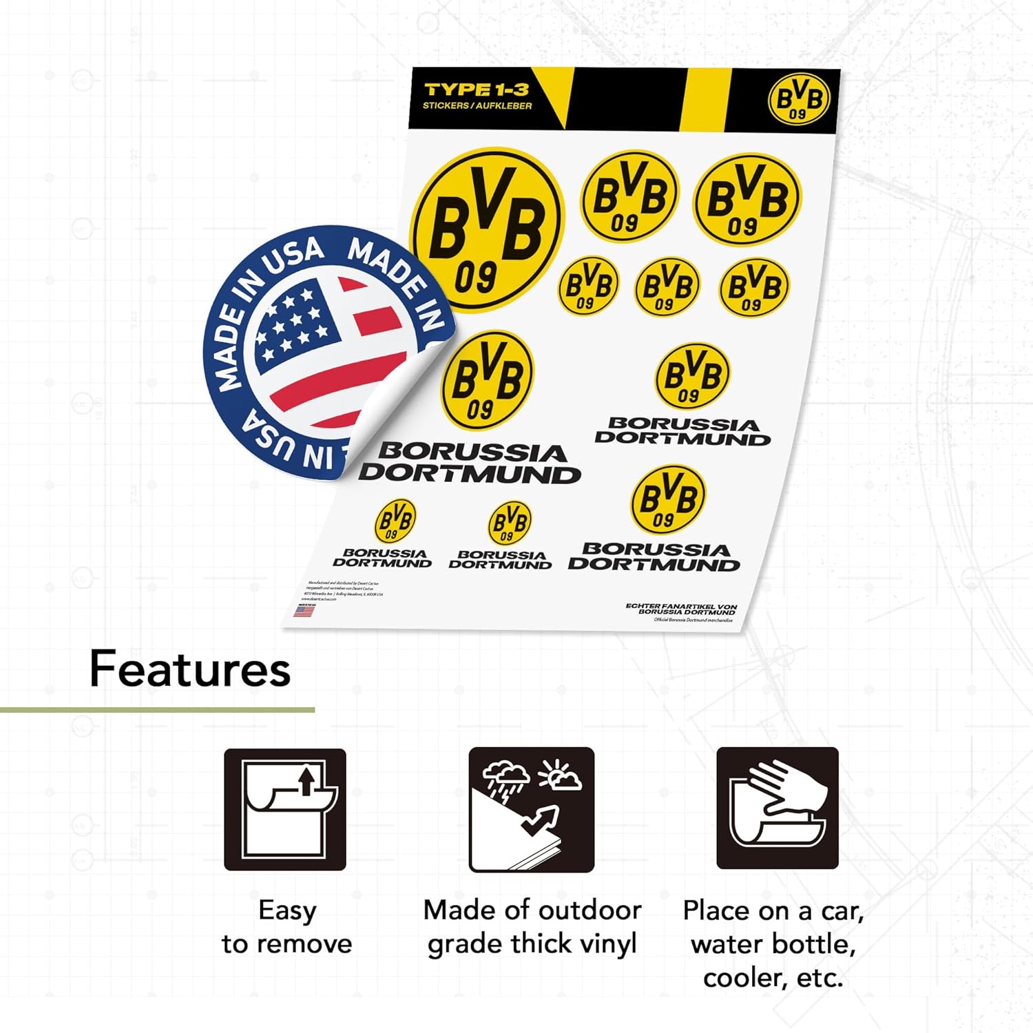Desert Cactus Borussia Dortmund FC Sticker Decal Vinyl BVB German Germany Die Schwarzgelben Soccer Laptop Water Bottle Car Scrapbook (Type 1-3) - Image 2