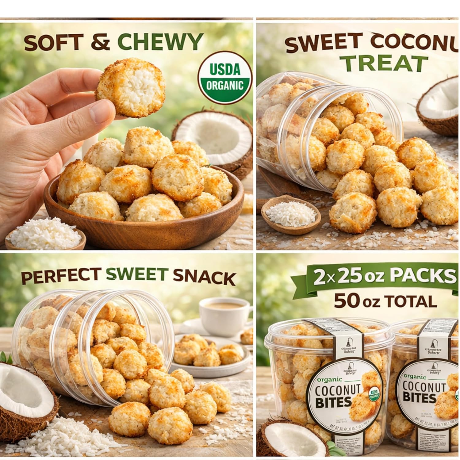 El Camino Real Bakery Organic Coconut Bites, Soft & Chewy Coconut Snack, Certified Organic, Sweet Treat, 25 oz Bags (2 Pack), 50 oz Total