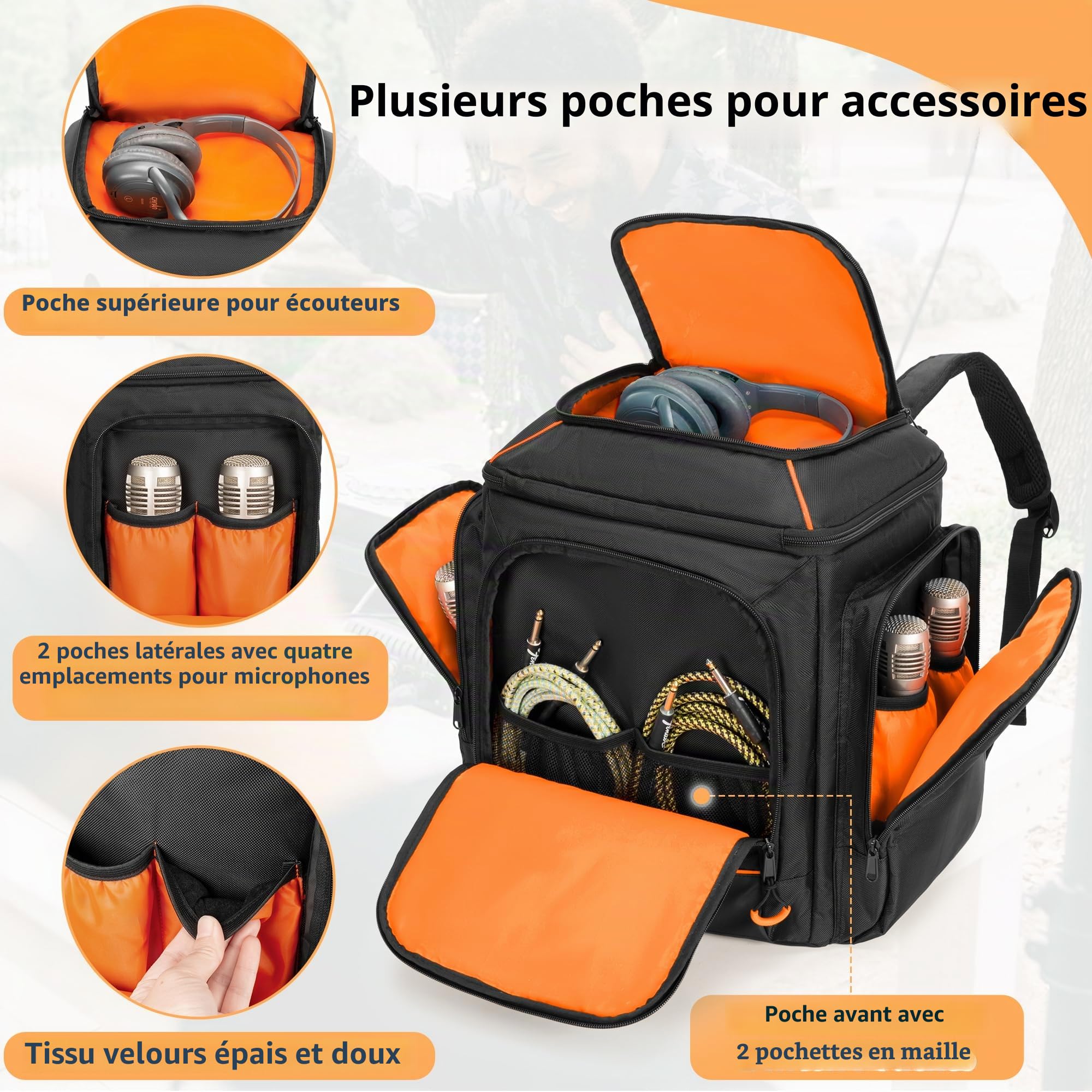 CURMIO Étui de Transport Compatible avec Bose S1 Pro+, Sac à Dos pour Enceinte Bluetooth Portable et Microphone, Chargeur, Câble, Noir
