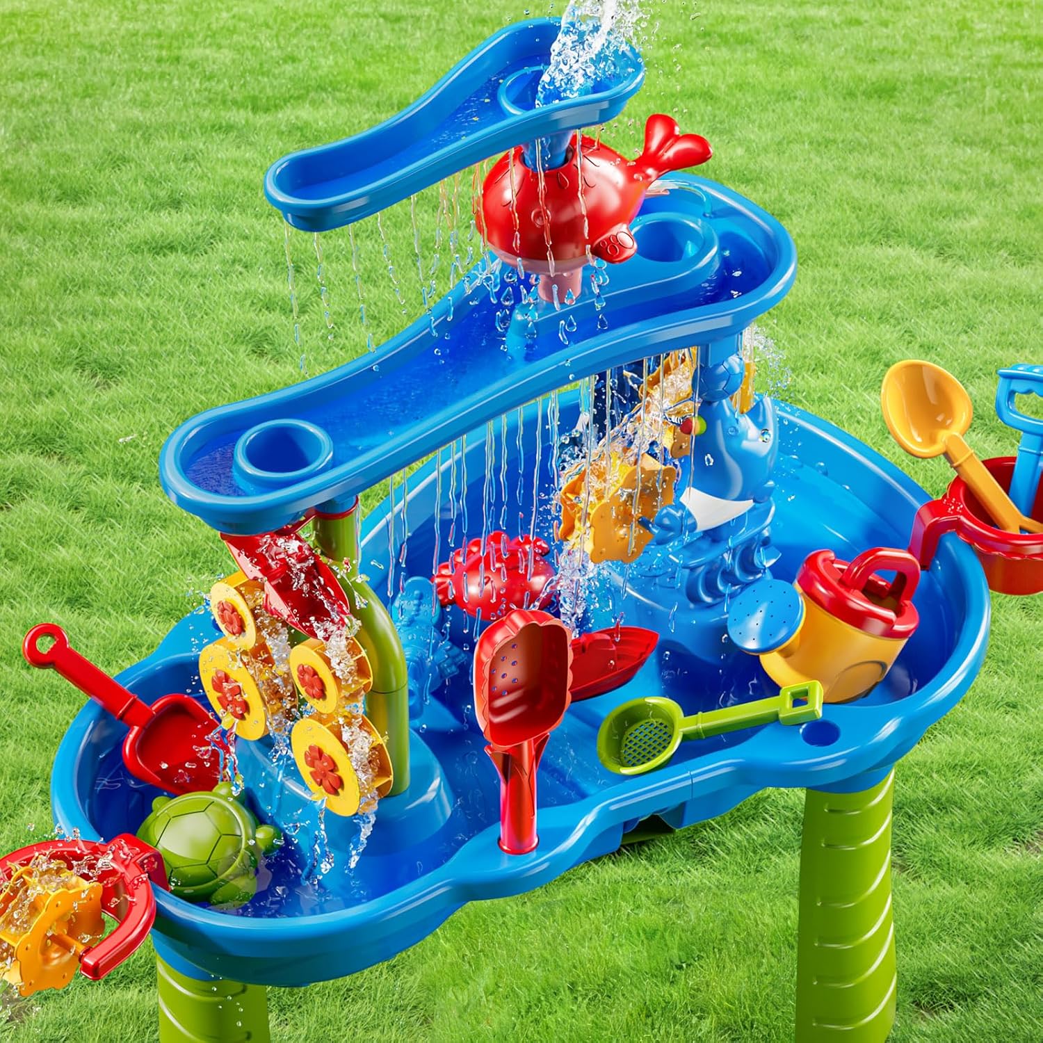 JUKUDAHU 3-Tier Sand and Water Table Toys for Kids Aged 3 4 5 6 7 8, Outdoor Activity Playset Sensory Play Table with Beach Toys Accessories Water Waterfall, Birthday Gifts for Toddlers 3-4 3-5 4-6