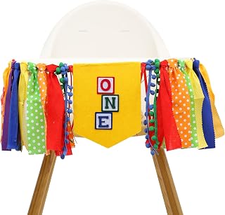 Letter Blocks One High Chair Banner, Sesame 1st Birthday Party Decorations