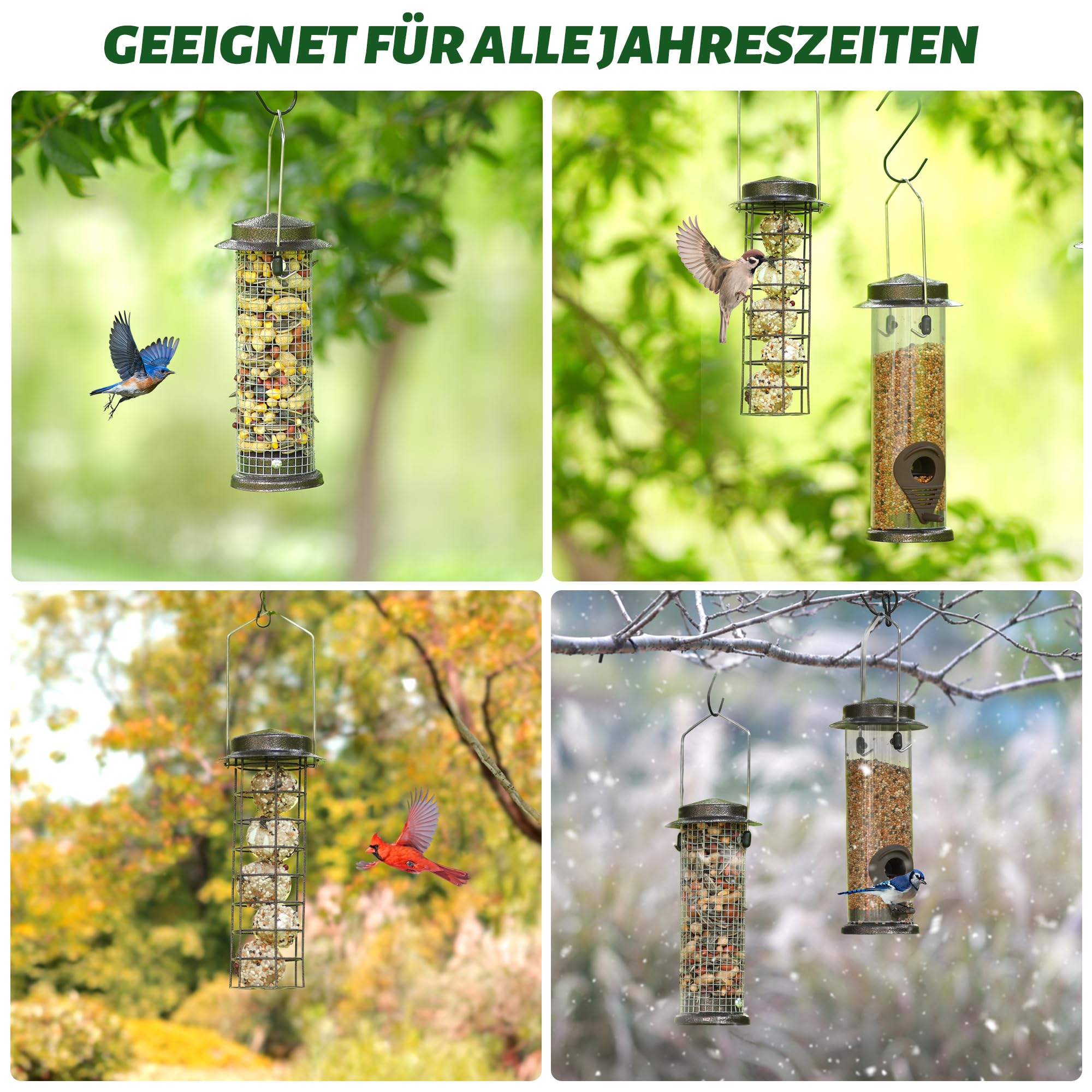 Urban Deco 3er Set Vogelfutterspender zum Aufhängen, Robust Metall Vogelfutterhaus für Vögel, Leicht zu reinigen und nachzufüllen (braun-3pk)