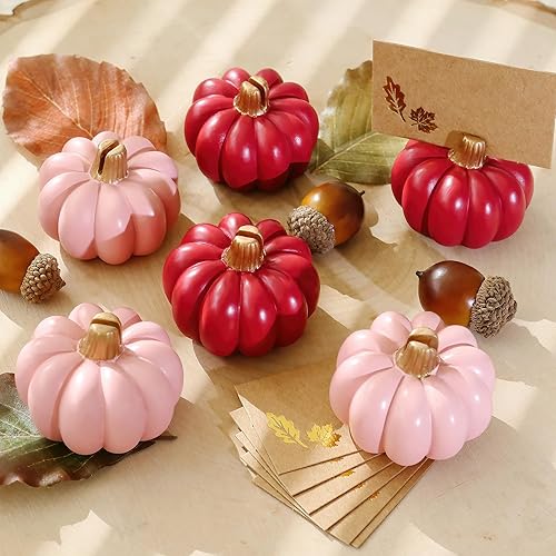 Kate Aspen Fall Decor Mini Burgundy & Blush Pink Pumpkin Place Card Holder (Set of 6), Perfect for Thanksgiving Table Decor, Fall Themed Weddings, Bridal Brunches