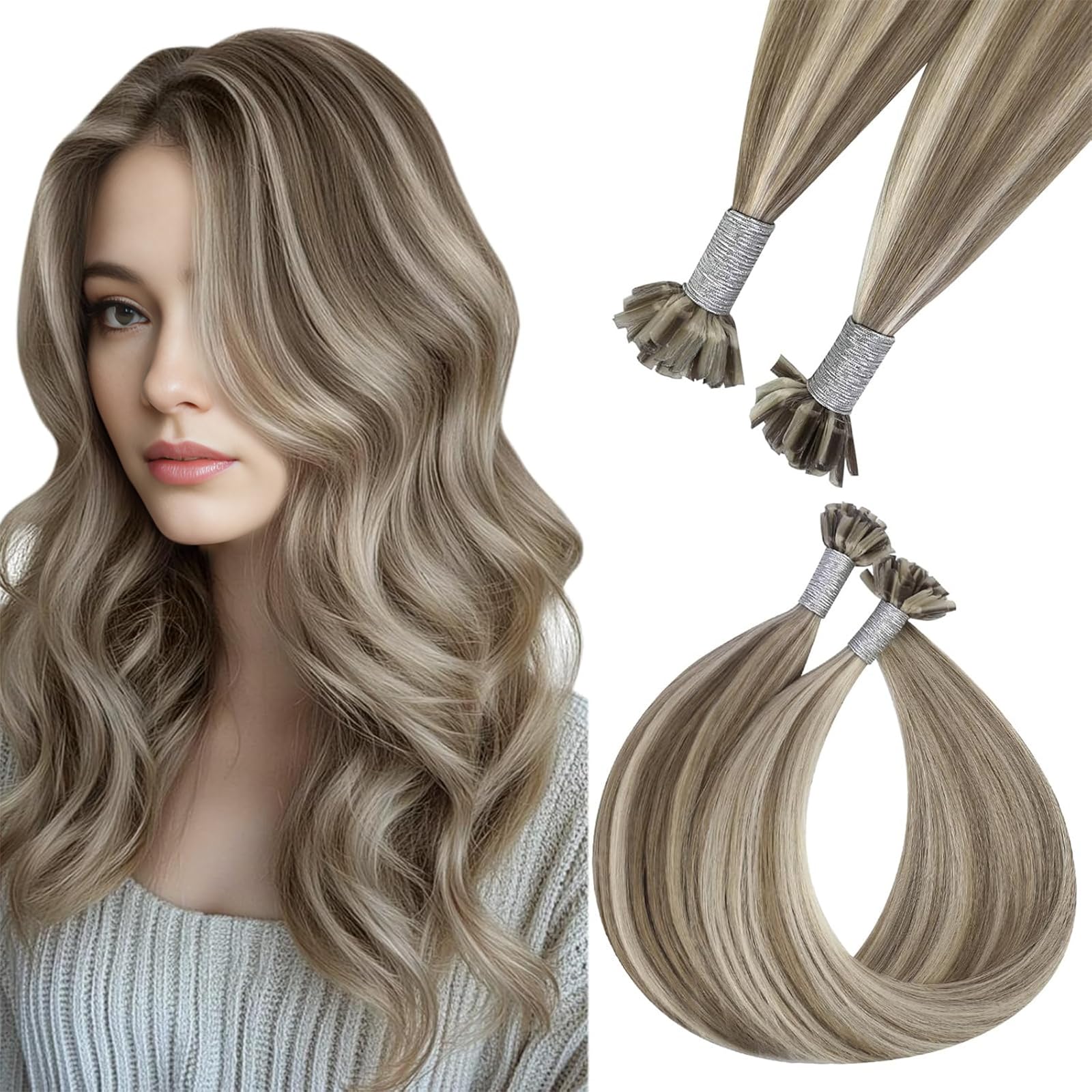 Easyouth U Tip Hair Extensions Brown Keratin Tip Hair Extensions Real Human Hair Darkest Brown Keratin Hair Extension Human Hair with Natural Texture 18Inch 50G 1G/S — view 20