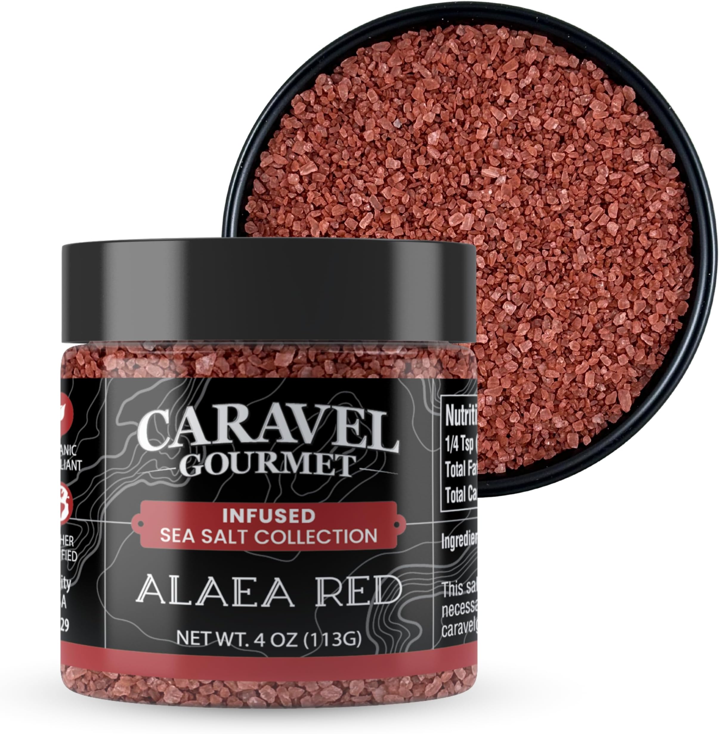 Alaea Red Salt Infused with Baked Red Alaea Clay from Hawaii – Natural & Mineral Rich Hawaiian Salt for Cooking and Finishing – 4 oz Stackable Jar by Caravel Gourmet