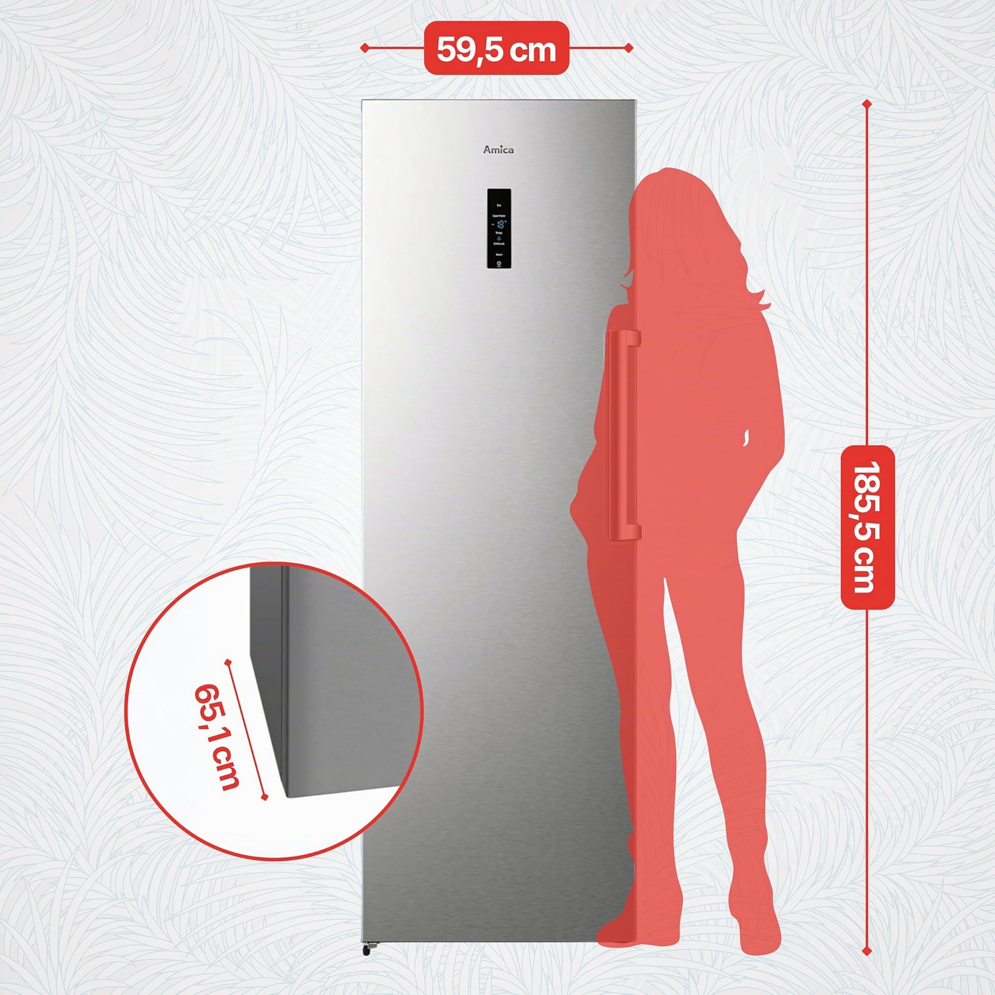 Amica Gefrierschrank freistehend 274 l Total NoFrost Inverter‑Kompressor LED‑Display Supergefrierfunktion 185,5 x 59,5 x 65,1 cm – Gefrierschrank Edelstahloptik