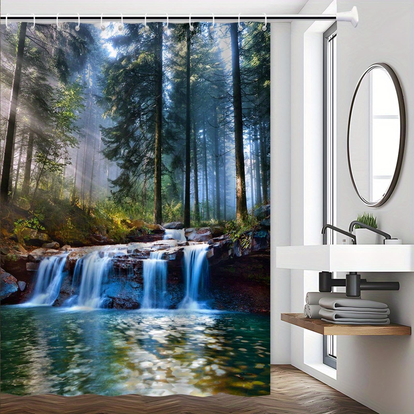 Rideau de douche cascade et forêt relaxante pour retrouver le calme au quotidien