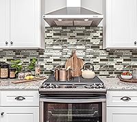 Vista 2 de DEWOO Adhesivos autoadhesivos en 3D de azulejos de mármol para cocina, baño, color marrón (10 hojas, 12 x 12 pulgadas)