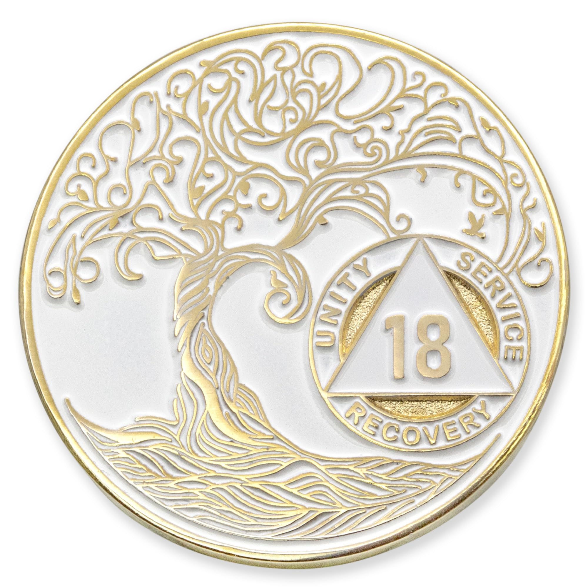 18 Year Sobriety Mint Twisted Tree of Life Gold Plated AA/NA Recovery Medallion/Chip/Token - White-picture-22