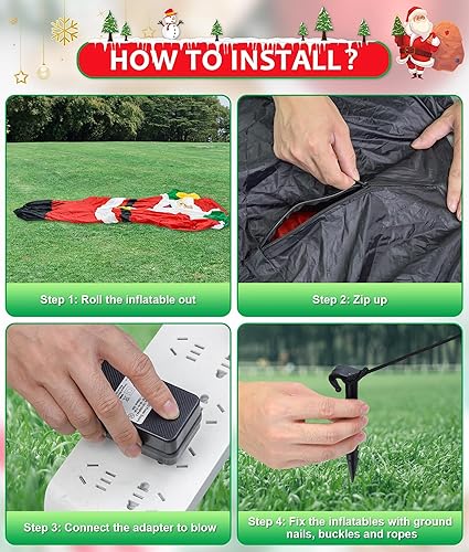 Miniatura 4 de EAONE Decoración inflable de Navidad de 12 pies para exteriores, decoración de patio inflable gigante de Papá Noel tumbado plano con luces LED