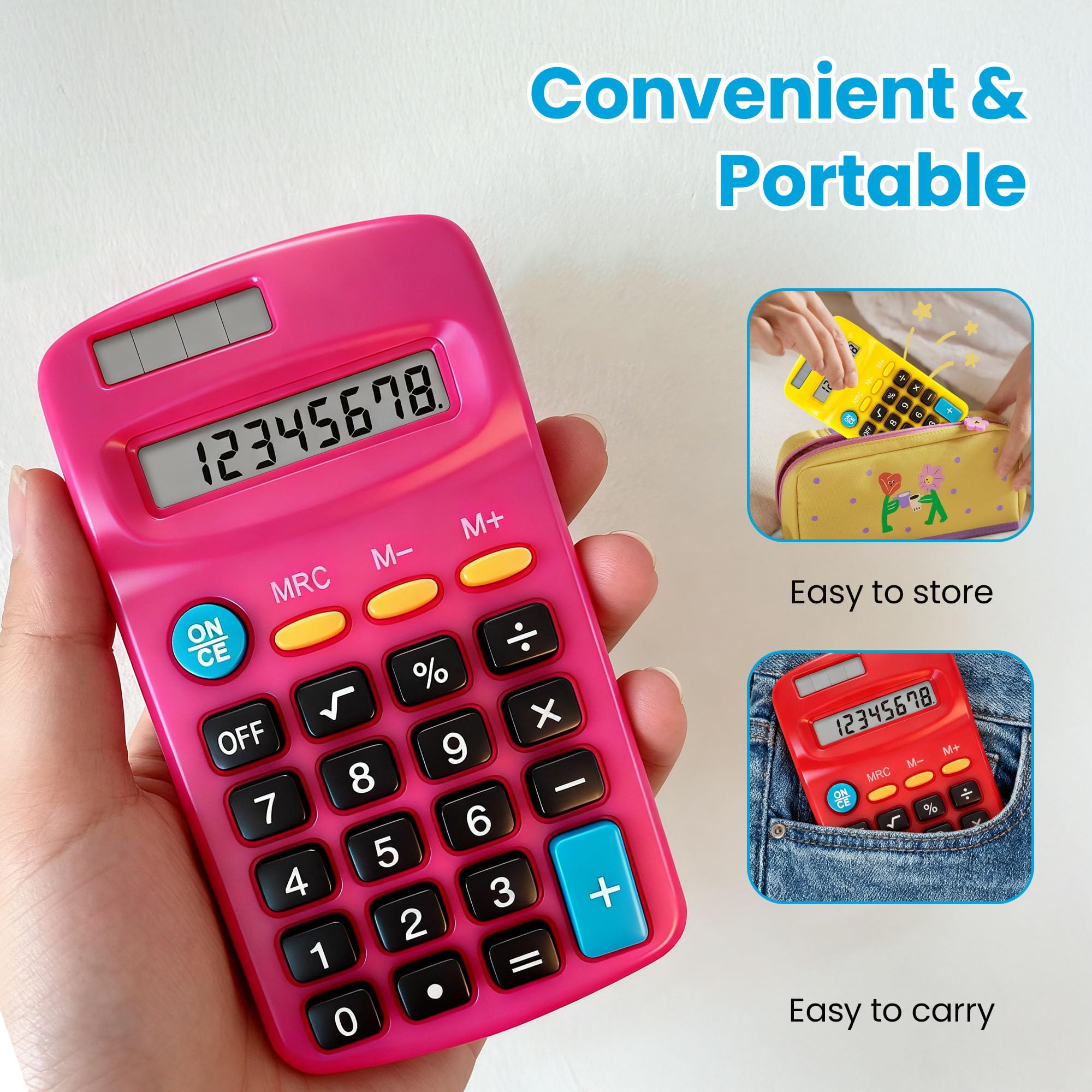 Lot de 18 calculatrices de poche en vrac : calculatrice de base à 8 chiffres, petite calculatrice à batterie solaire double alimentation pour salle de classe, étudiants, bureau, école, bureau à