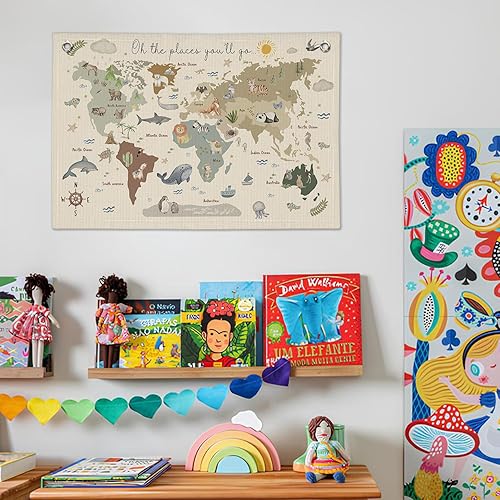 Miniatura 7 de Wheatwin Decoración de sala de juegos, pancarta de mapa del mundo para niños, mapas del mundo para pared, mapa del mundo, lindo tapiz de animales