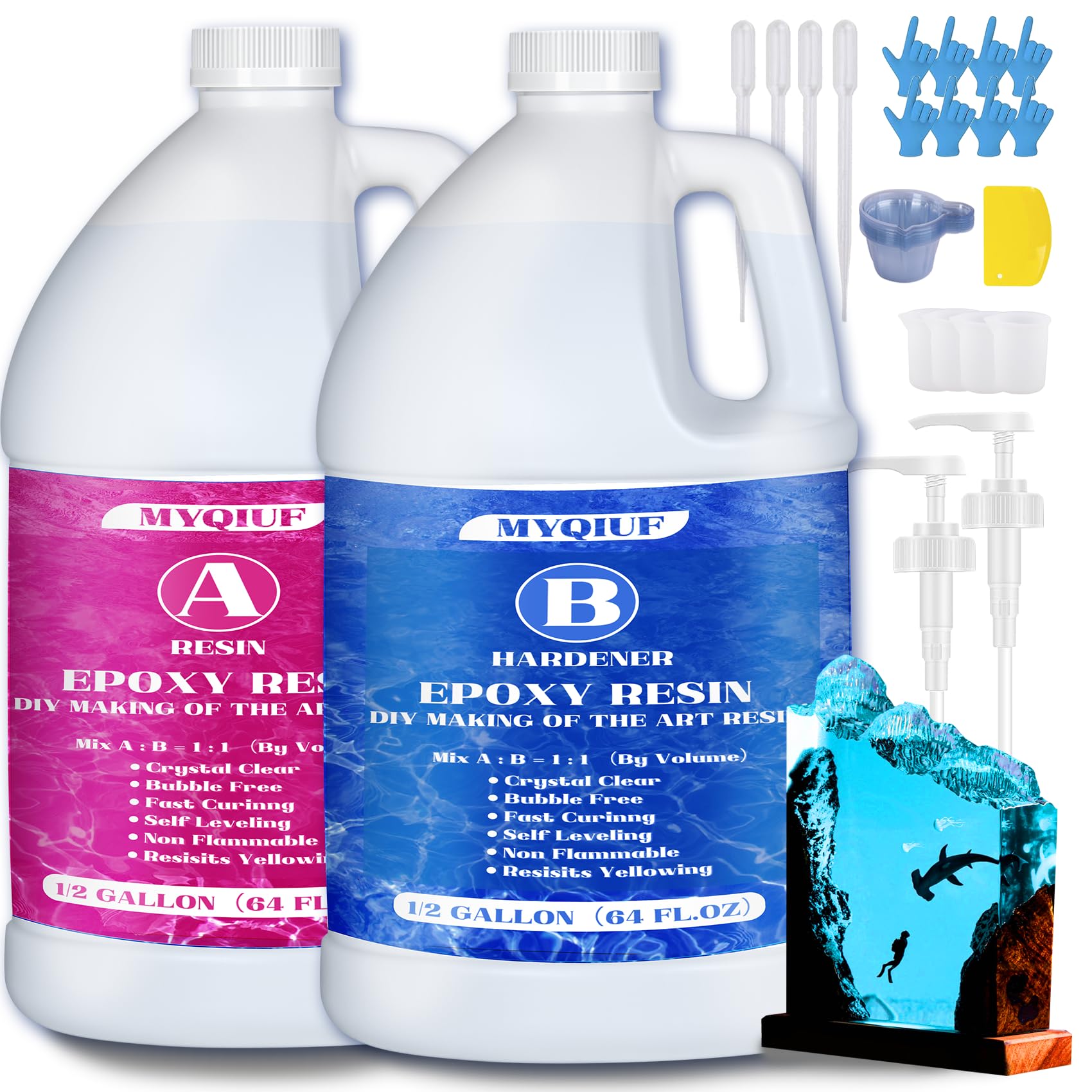 Buy Myqiuf Epoxy Resin Kit, 1 Gallon/128OZ Epoxy Resin Crystal Clear