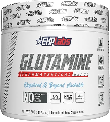 EHPlabs L Glutamine Powder Amino Acids - L-Glutamine Supplement for Gut Health (500g) Improves Muscle Recovery, Focus & Concentration - 100 Servings