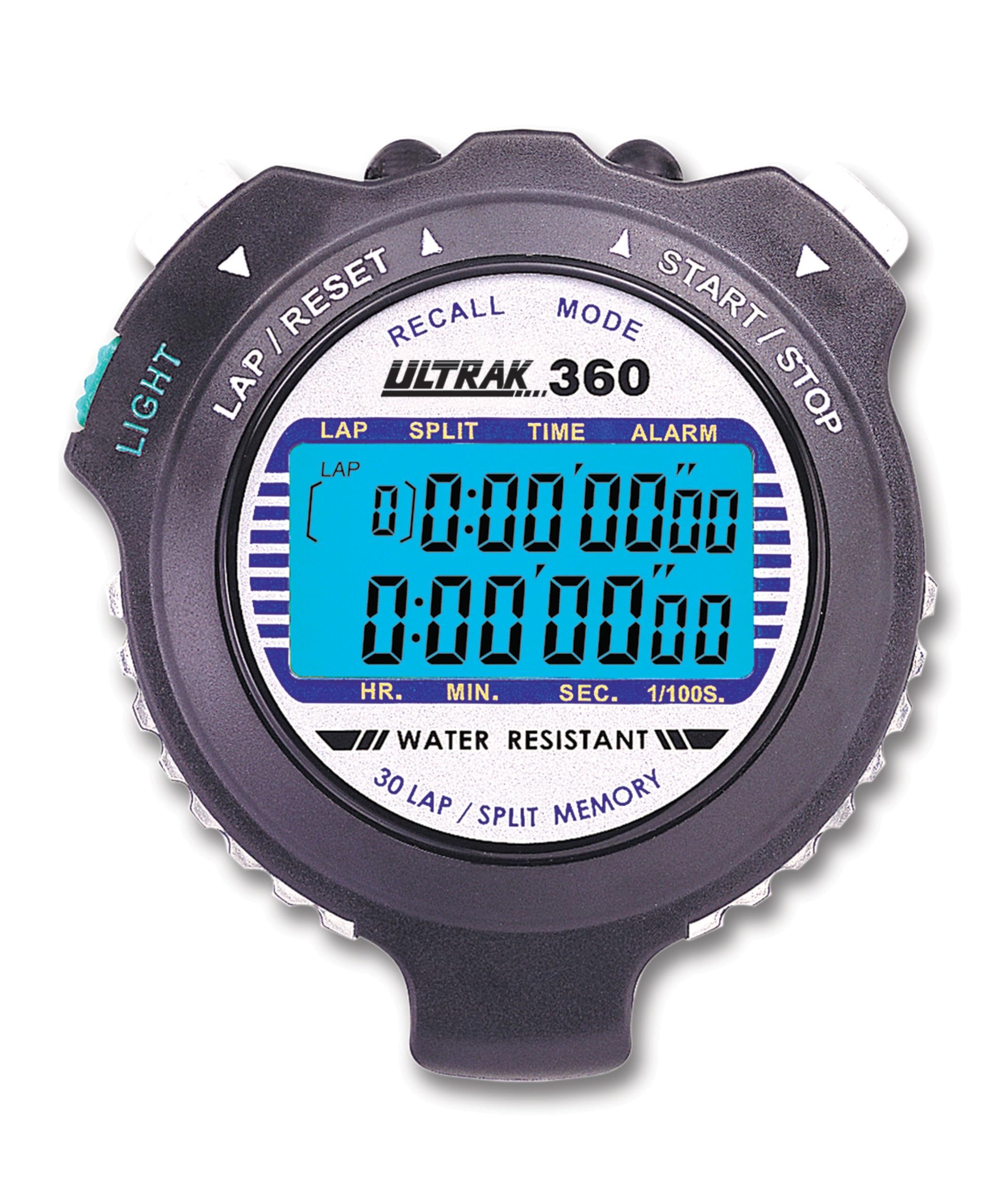 ULTRAK 360 Stopwatch – Dual Split Memory Timer, Electro-Luminescent Display, Water-Resistant Sports Watch, Calendar and Alarm Timepiece, Coach's Training Tool