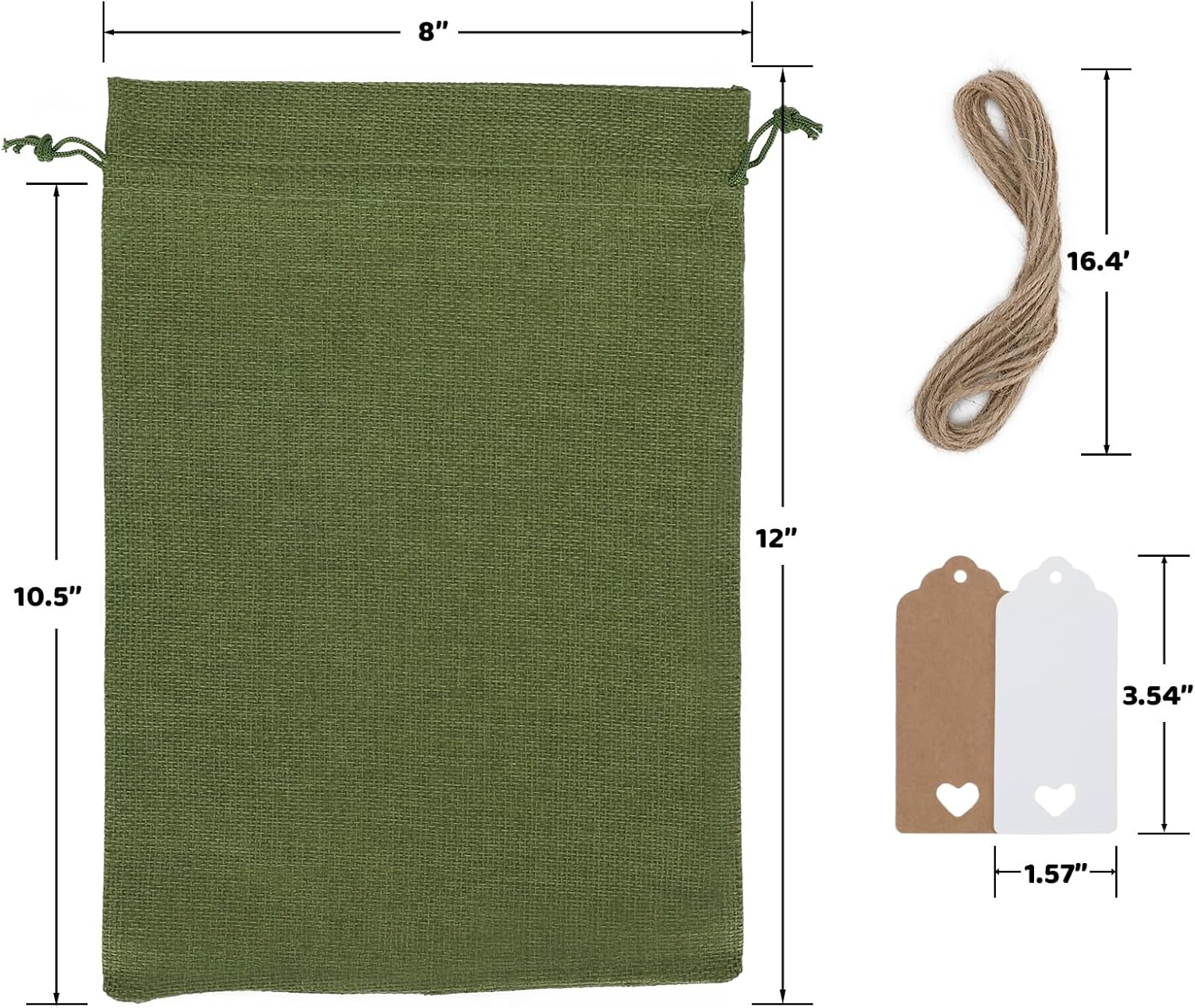Tapleap Burlap Bags with Drawstring - 10Pcs 8x12 Green Gift Sacks for Wrapping Valentine's Day Favors, Clothes, H&Sanitizer, Mason Jars, For Birthday, Wedding, Party, Household Use - Image 2