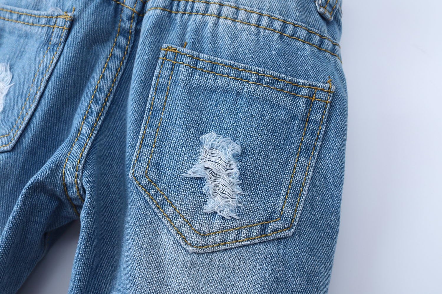 KIDSCOOL SPACE Little Girl Boy Jean Overalls,Toddler Ripped Denim Overall Pants - Image 3