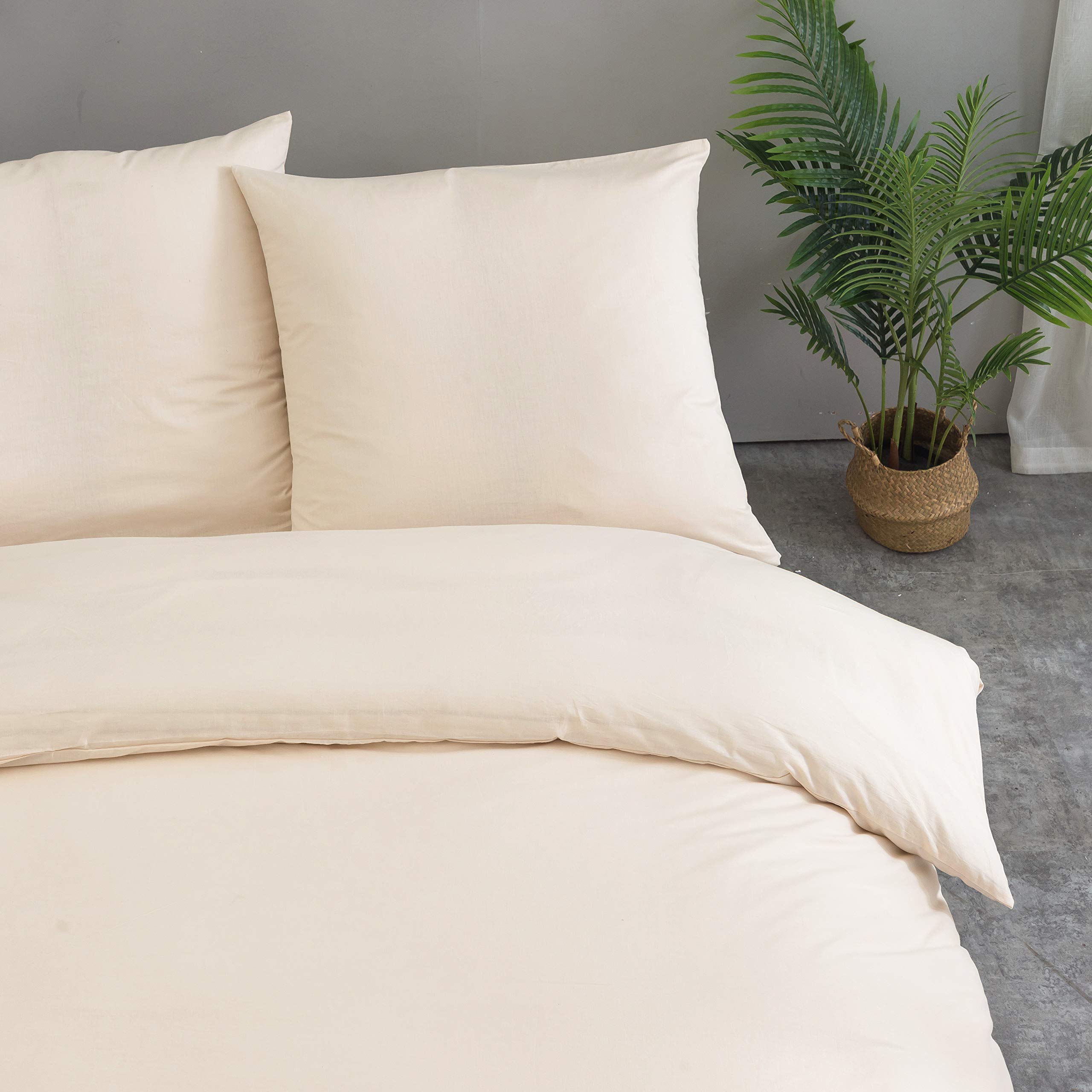 AYSW Baumwolle Bettwäsche 155x220 cm Beige 1 Bettbezug mit 1 Kopfkissenbezug 80x80 cm