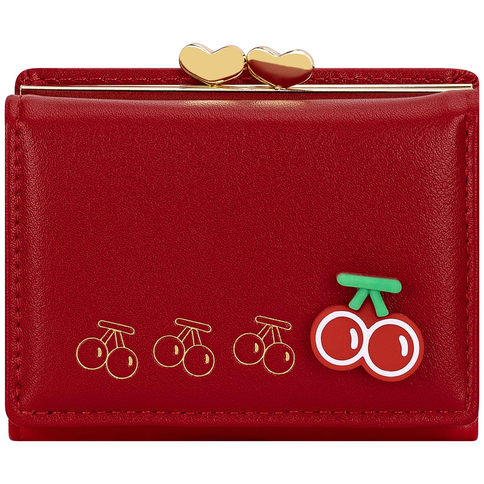 YINHEXI Wallet Women, RFID Blocking Small Compact Trifold PU Leather Card Holder Purse with Coin Pocket & ID Window for Ladies, Ladies, Teens, and Girls, Cherry Red, Cute