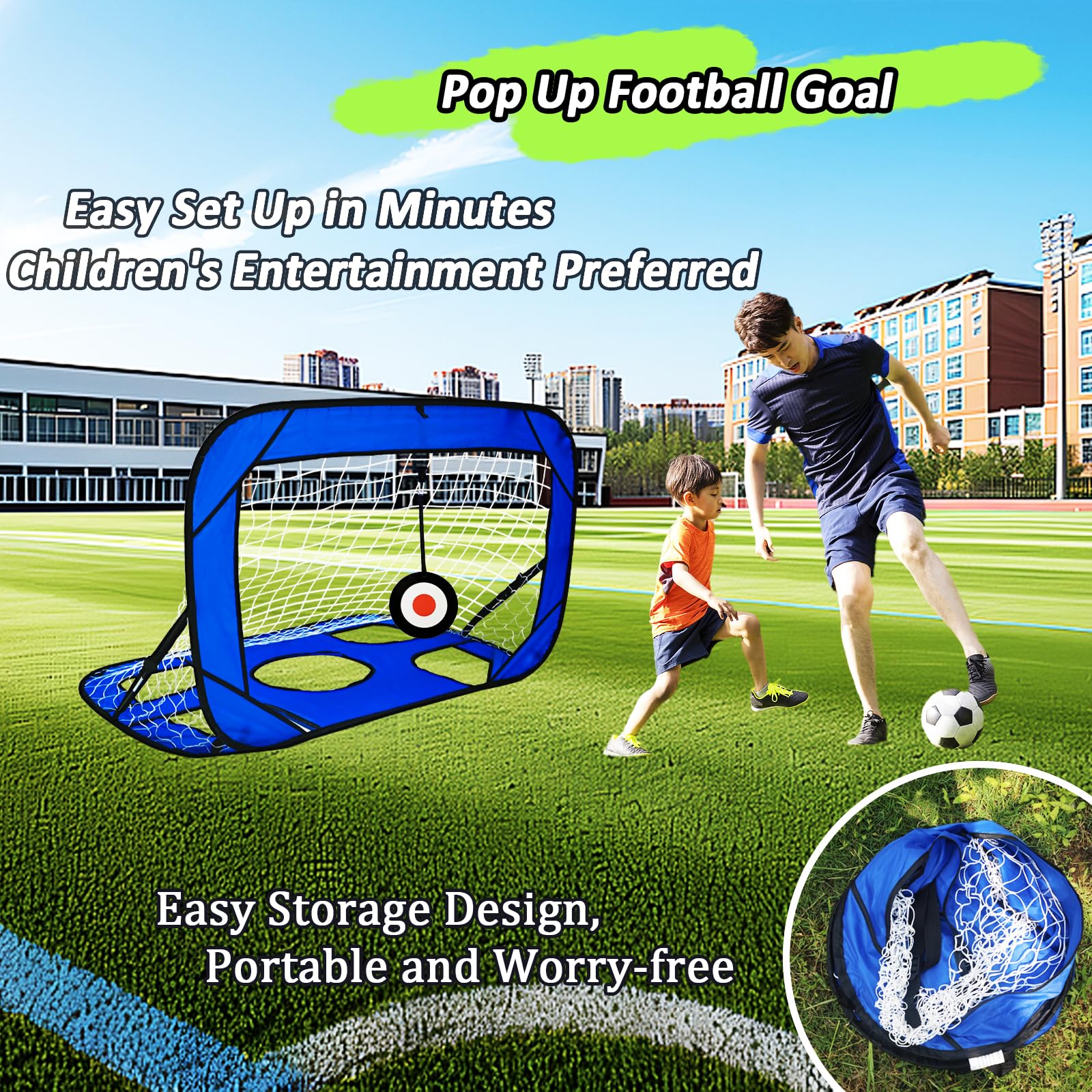 Kapler Portería de fútbol desplegable 3 en 1 para niños, red de fútbol plegable portátil con objetivo colgante, regalos de fútbol para niños y niñas