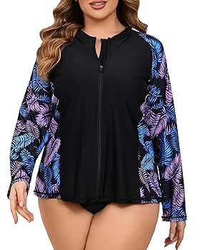 Halcurt Women's Plus Size Long Sleeve Rash Guard Shirts Full