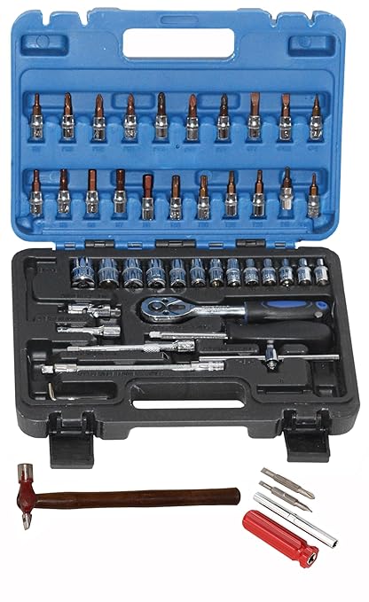 Digital Craft Hand Tool Kit Car Ratchet Wrench Assembly Tool Household Repair Tools Automotive Set 46PC Socket Set,4 In 1 Screw Driver,Hammer 200 gm,