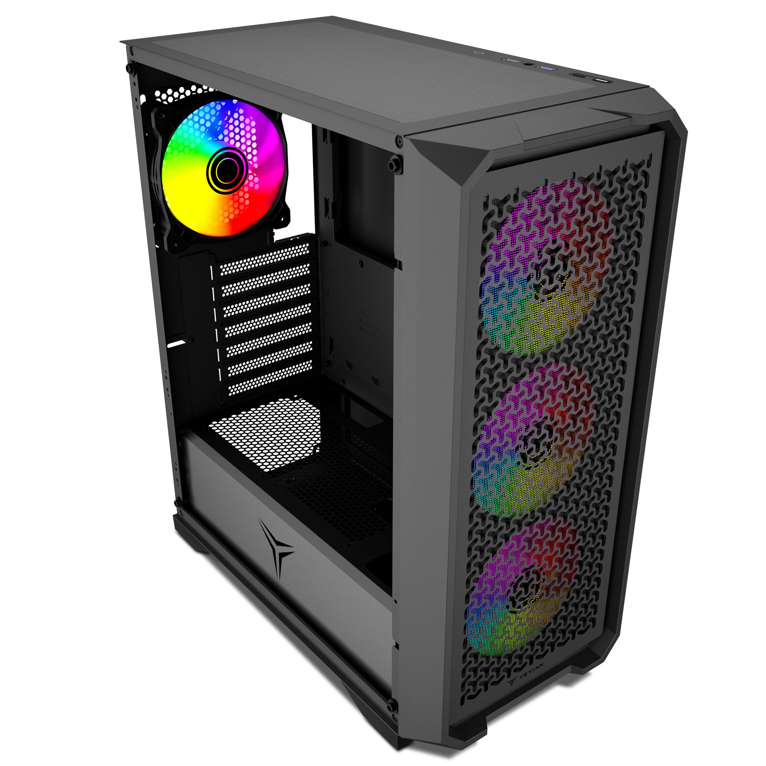 Caja PC Gaming ATX Yeyian Vault – Torre ATX, Panel Cristal Templado, 4 Ventiladores Incluidos, Soporte GPU 320 mm y Radiador 360 mm – Negro