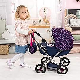 Bayer: 4-in-1 Toy Baby Doll Pram Stroller Cosy Set - Dolls Up to 18 (Blue/Purple) | Pretend | Dress up