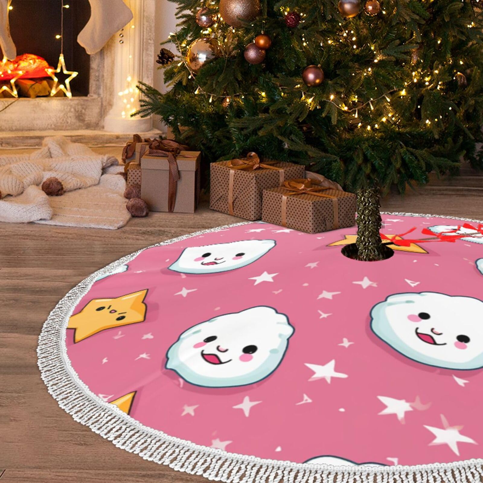 Jupe de sapin de Noël avec pompons pour cacher proprement le pied