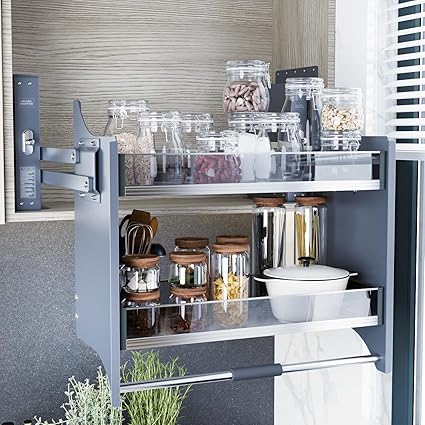 Pull Down Heavy Duty Shelf Organizer for Kitchen Upper Cabinet,