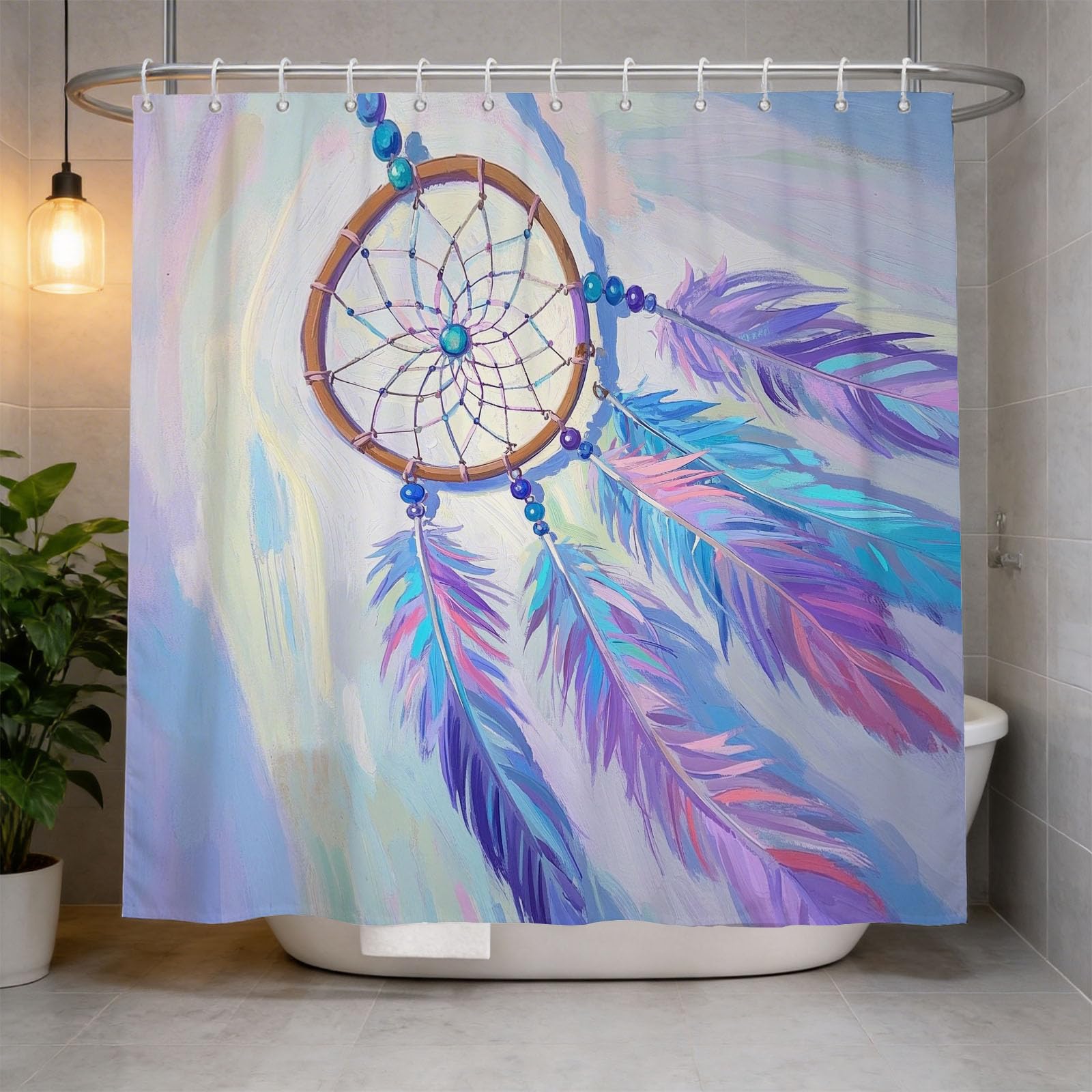 Hongduo 3D Feather Pattern Shower Curtain for Stalls Bathtubs Feathers Bathroom Decor Shower Curtain Set Polyester Fabric Waterproof 200x200cm/79X79 Inch with Hooks