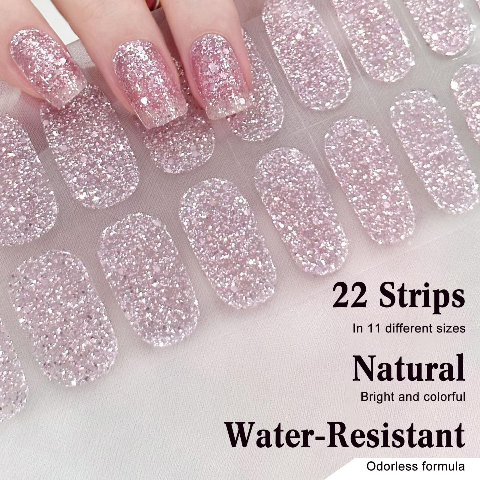 UV Gel Nagelfolien Halbgehärtet – 22 Stück, Glitzernd Rosa, Inkl. Nagelfeile & Zubehör