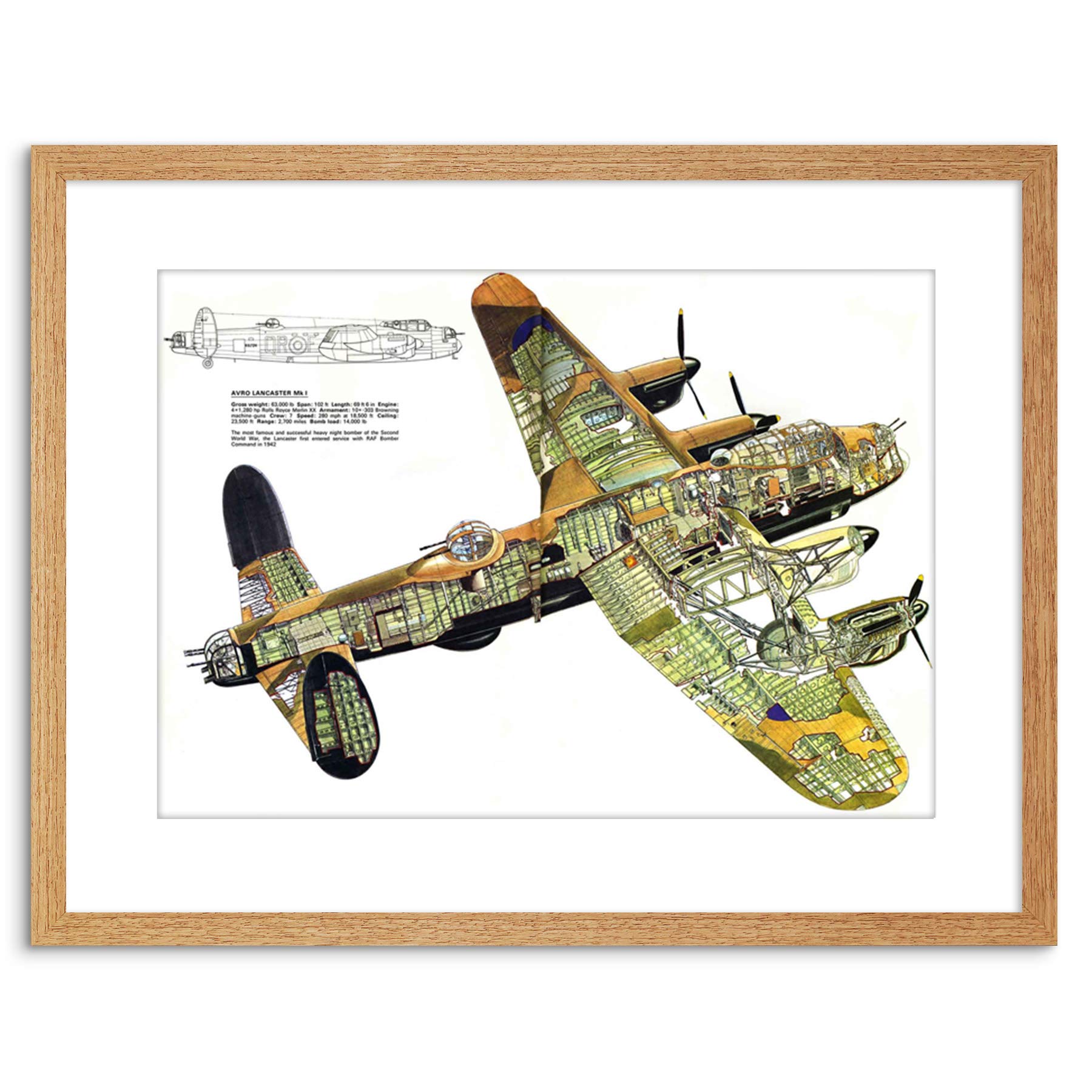 Wee Blue Coo War Plane Bomber Avro Lancaster Cutaway WWII UK Framed Wall Art Print