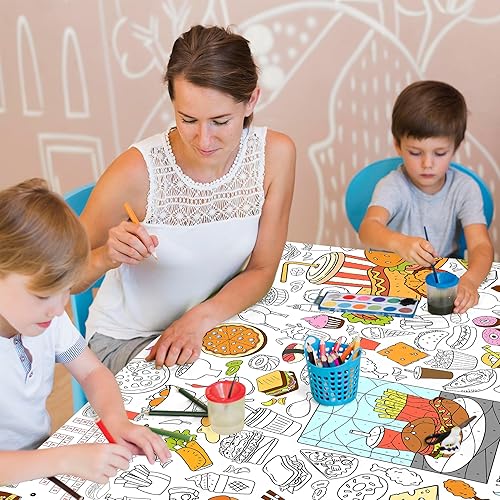 Miniatura 7 de Groovy - Mantel para colorear para niños, póster colorido de 30 x 72 pulgadas con letreros de paz, margarita, diseños retro, perfecto para juegos de