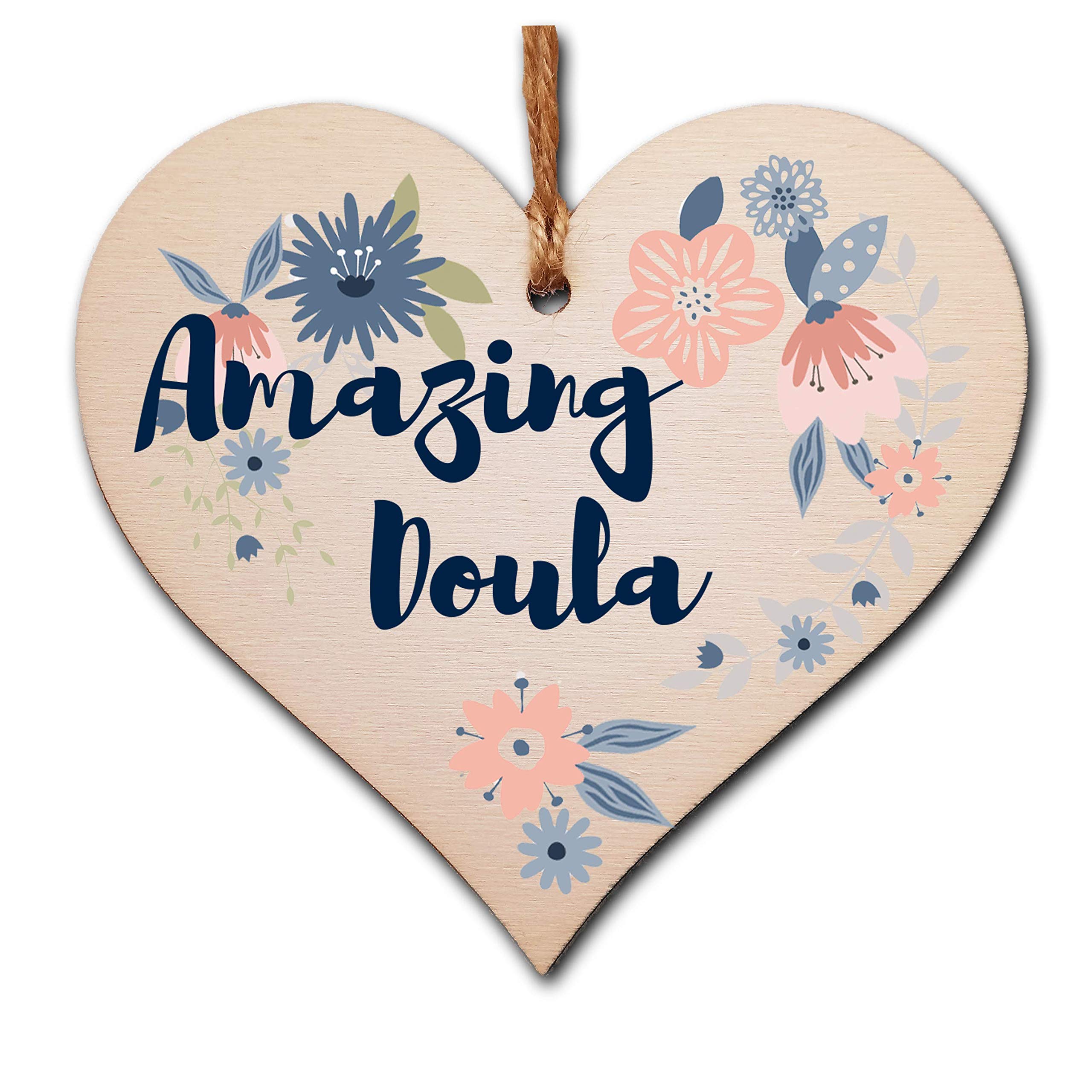The Plum Penguin Handmade Wooden Hanging Heart Plaque Gift Amazing Doula Thank You Special Someone Present Floral Style From New Mum Parents