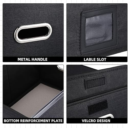 Miniatura 4 de Yeaqee Caja organizadora de archivos con tapa y paquete de 8 cajas de proyectos A4, caja de almacenamiento grande de lino portátil, organizador de