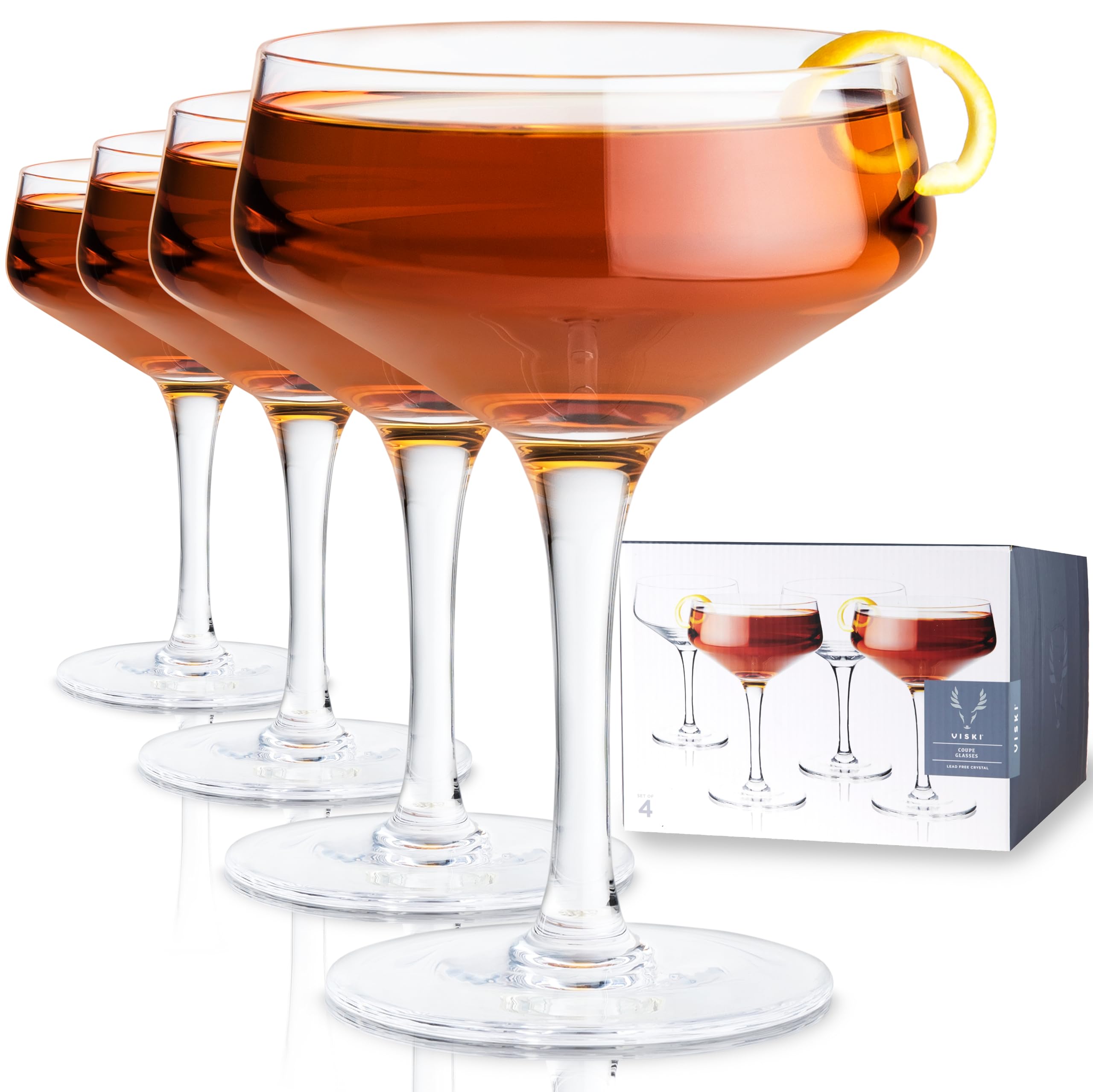 Viski Raye Angled Stemmed Crystal Coupe Glasses