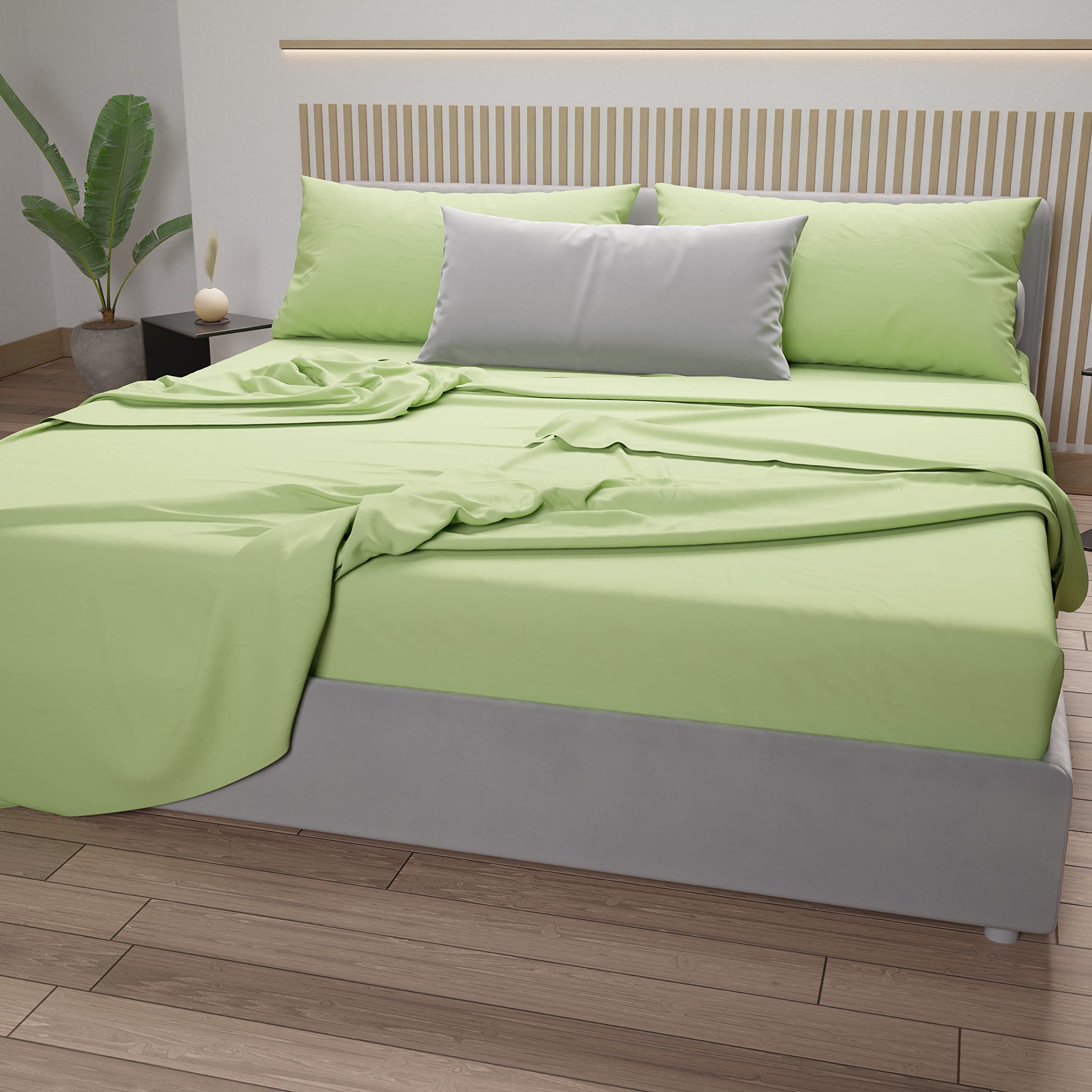 PETTI Artigiani Italiani - Cotton Sheets, French Double Bed Sheets, French Queen Size Bed Set, Sage, 100% Made in Italy - Image 2