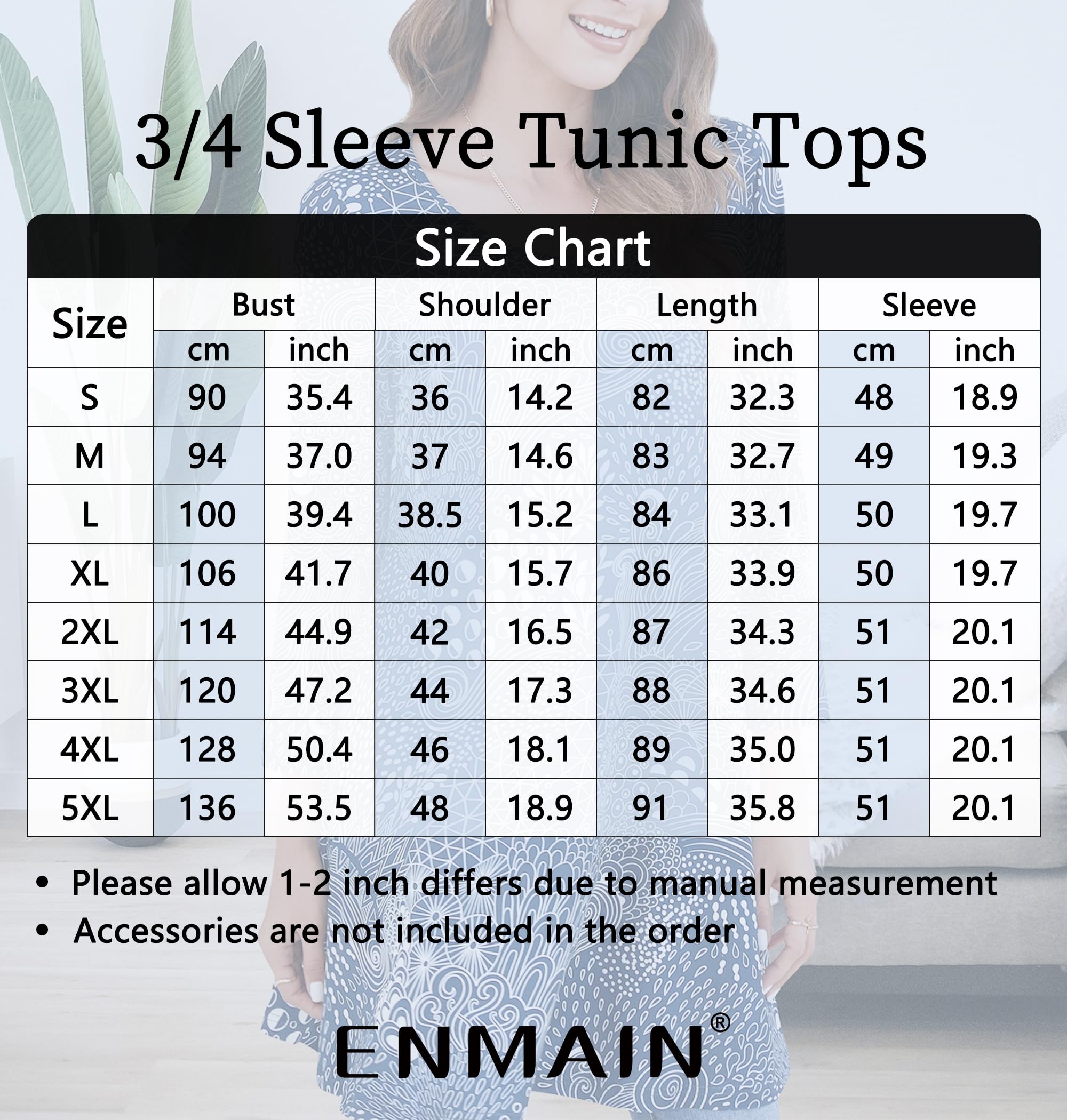 Enmain Damska koszulka z długim rękawem z okrągłym dekoltem plus size elegancka długa bluzka z nadrukiem