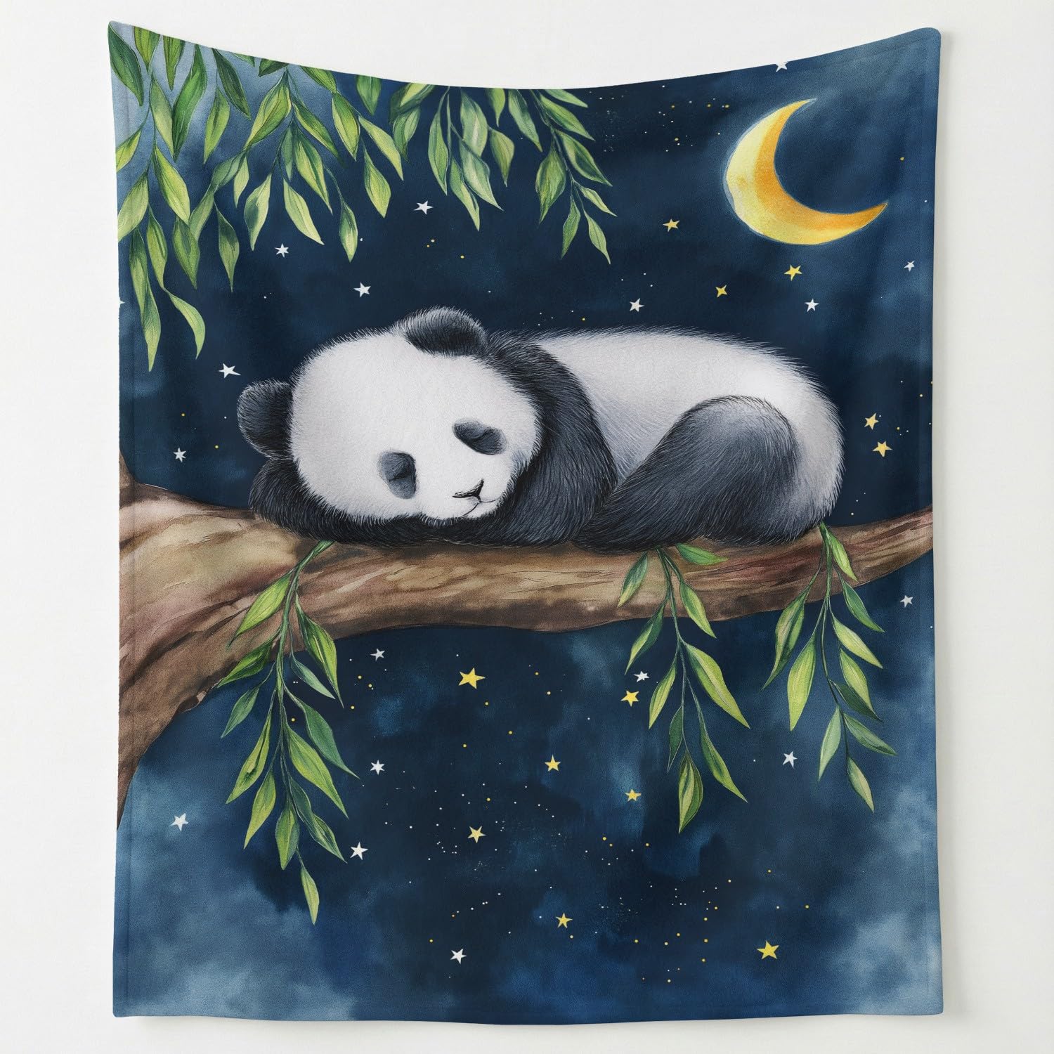 Manta de franela de 150x200 cm con diseño de oso panda y luna para cama y sofá