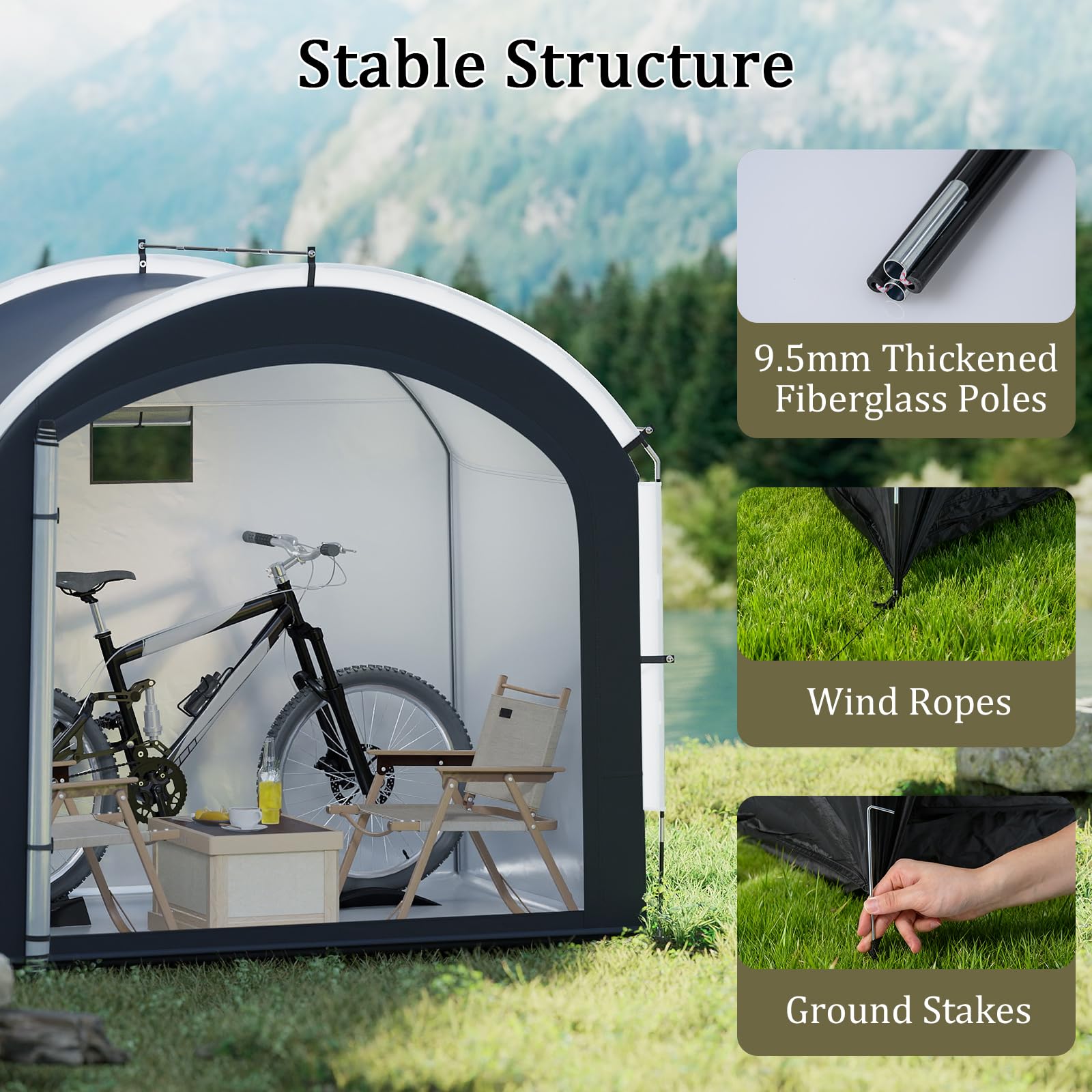 Goplus Bike Storage Shed Tent, 7.2 x 4.9 FT Outdoor Bike Storage Sheds w/210D Oxford Fabric PU4000 Waterproof Cover, Portable Bicycle Tent Shelter for 5 Bikes, Motorcycles, Garden Tools, Lawn Mower - 4