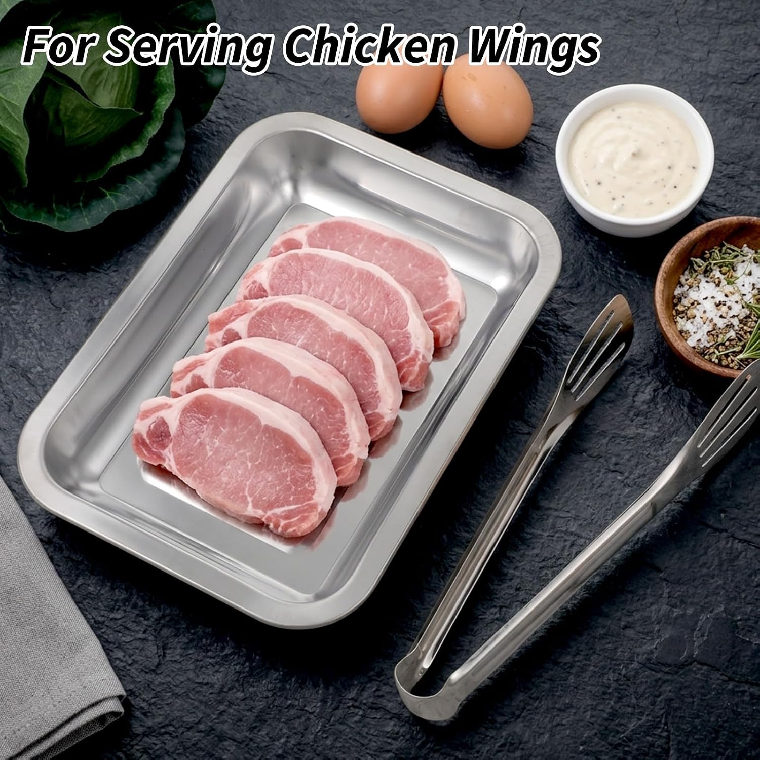 4 PCS Breading Trays Set, 10" x 7.5“ x 1.5" Stainless Steel Breading Pans with Tong for Marinating Meat, Chicken, Fish, Food Prep Tray, Coating Trays Can Be Used for Baking Cake, Oven Safe