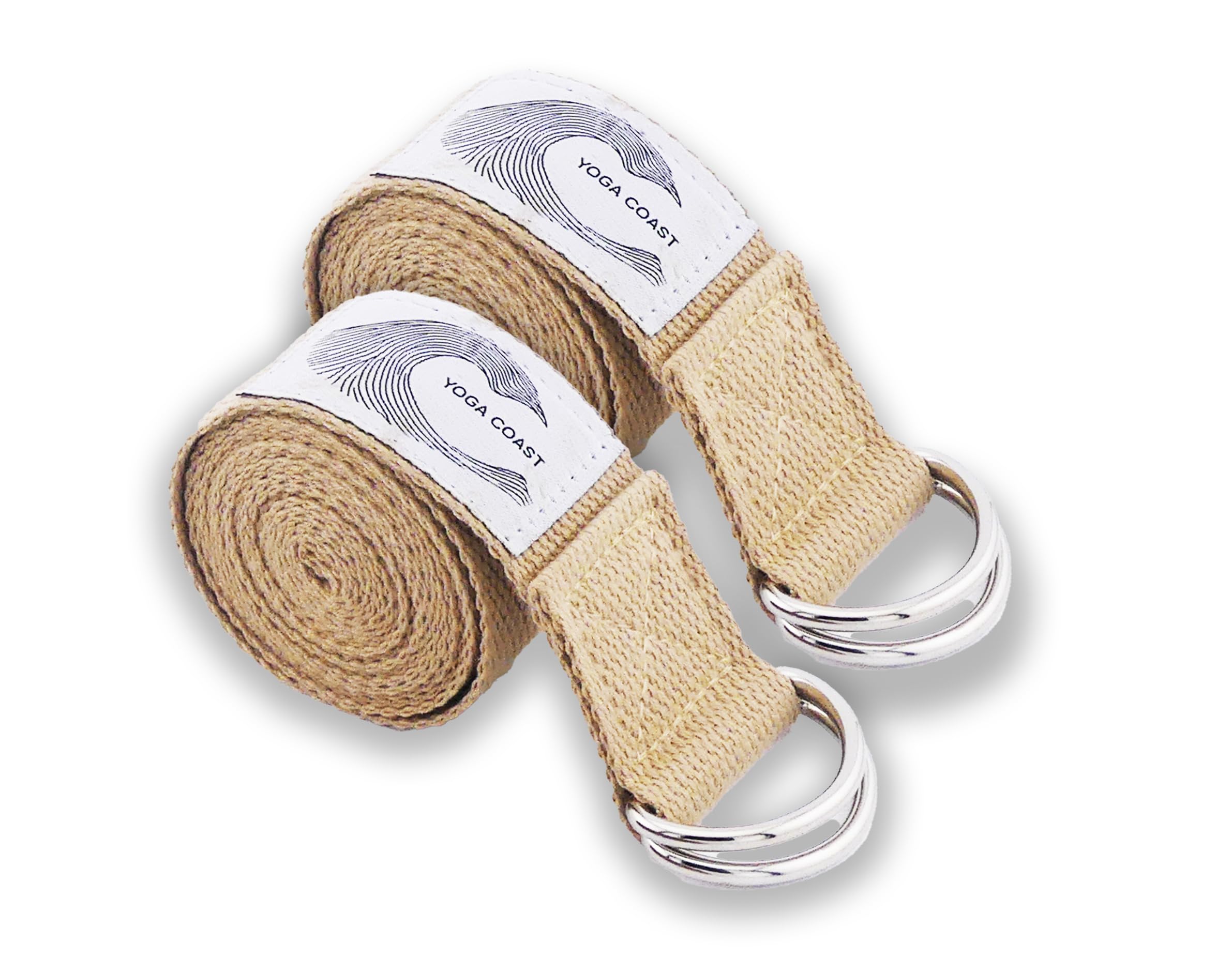 Yoga Coast Cotton Yoga Strap 183 cm with Double D-Ring – Multiple Colours & Packs (2, Cream)
