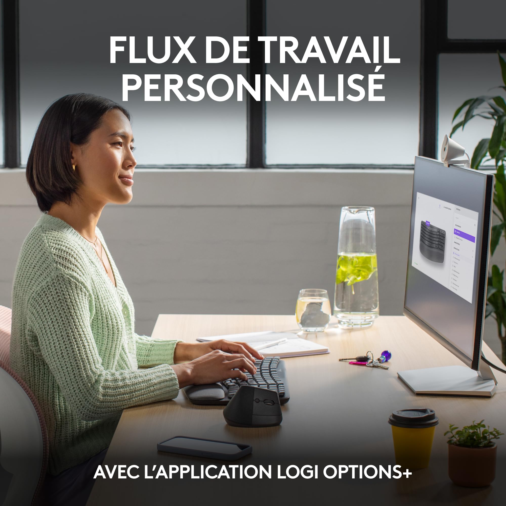 Logitech Wave Keys - Clavier Ergonomique sans Fil, Repose-Poignets rembourré, Frappe Naturelle econfortable, Easy-Switch, Bluetooth, récepteur Logi Bolt,Multi-SE,Windows/Mac, Français AZERTY-Graphite