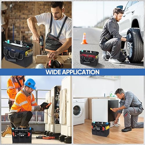 Miniatura 4 de TICONN Bolsa de herramientas con múltiples bolsillos de boca ancha para herramientas con correas reflectantes de seguridad, correa de hombro