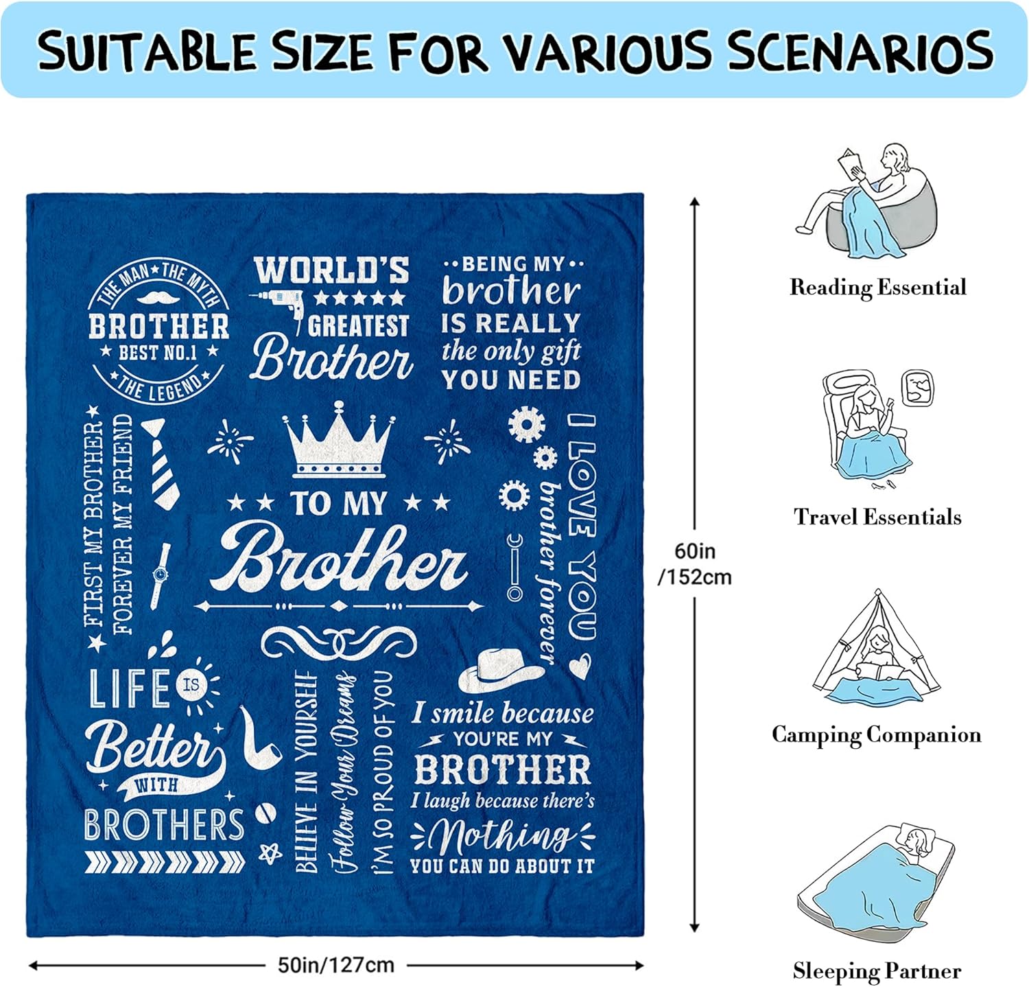 Valentine's Day Brother Gifts, Best Gift for Brother for Valentines Day, Adult Brothers Gift from Sister, to My Brothers Blanket 60x50 inch - Image 6