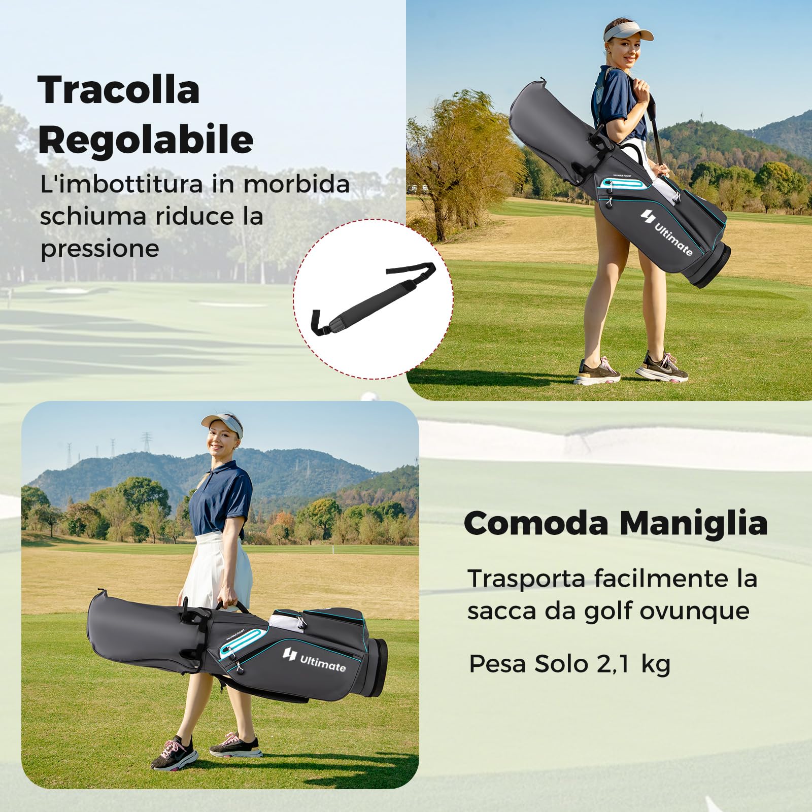 COSTWAY Borsa da Golf 14 Scomparti, Organizzatore Portatile con Tasca Frigo, Tracolla Regolabile, Cappuccio Antipioggia