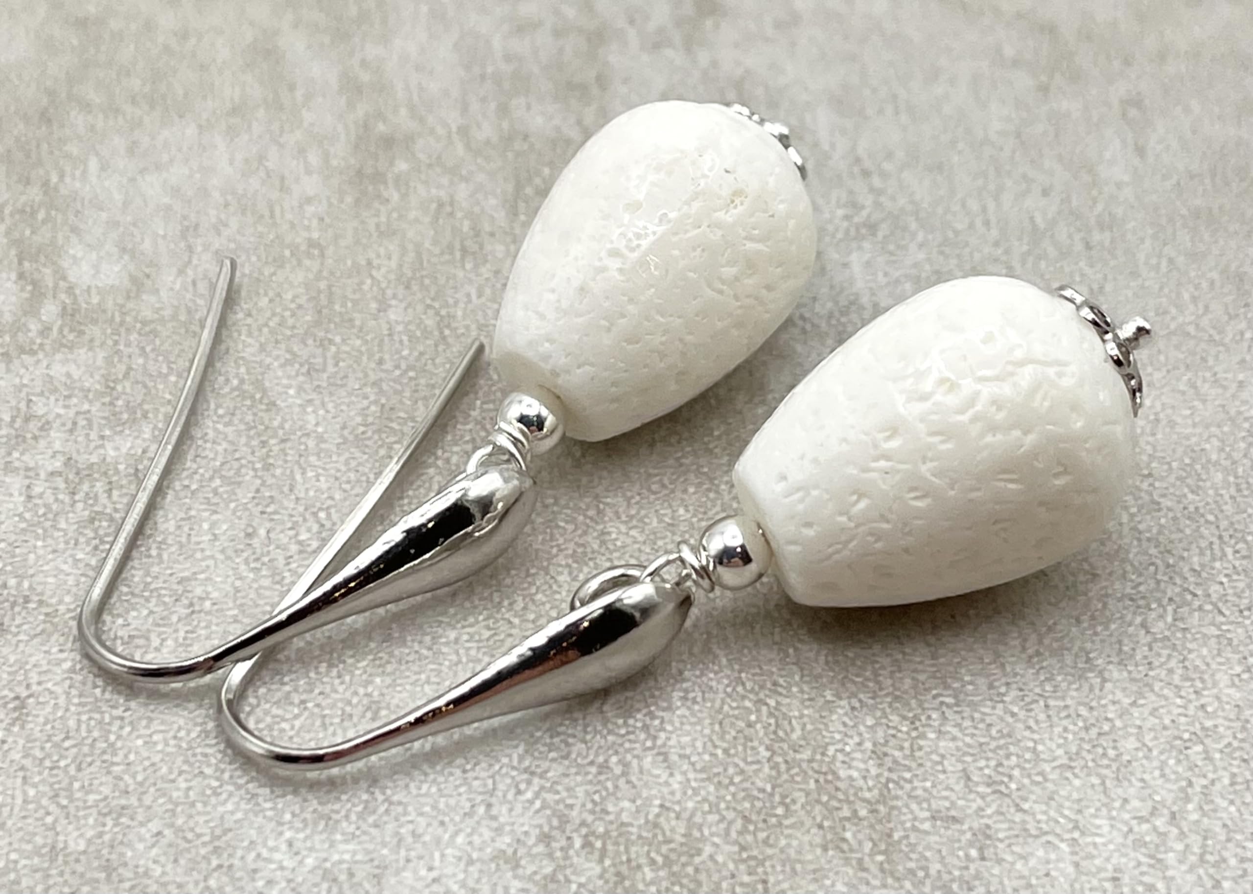 Orecchini in Corallo Bianco, Pendenti con Gocce Piccole, Argento 925, Gioielli Estate, Bijoux Classici, Made in Italy, Regalo